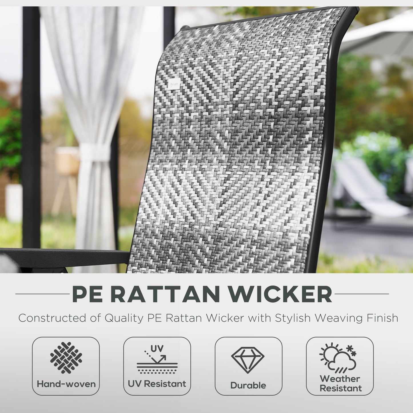 Set of 2 Outdoor Wicker Folding Chairs, Patio PE Rattan Dining Armrests Chair set with 7 Levels Adjustable Backrest, for Outdoors, Camping, Mixed Grey