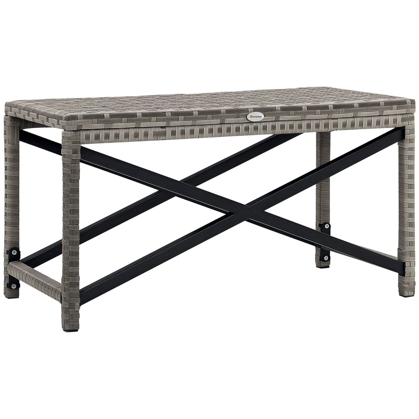 Patio Wicker End Table, Outdoor PE Rattan Side Table, with Plastic Board Under the Full Woven Table Top for Patio, Garden, Balcony, Mixed Gray