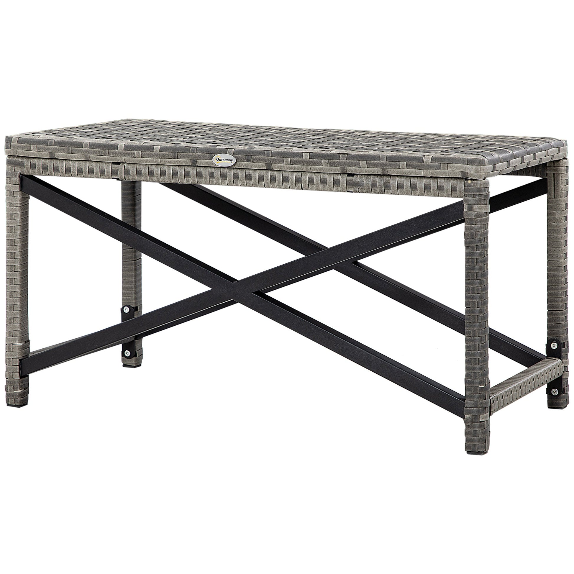 Patio Wicker End Table, Outdoor PE Rattan Side Table, with Plastic Board Under the Full Woven Table Top for Patio, Garden, Balcony, Mixed Gray