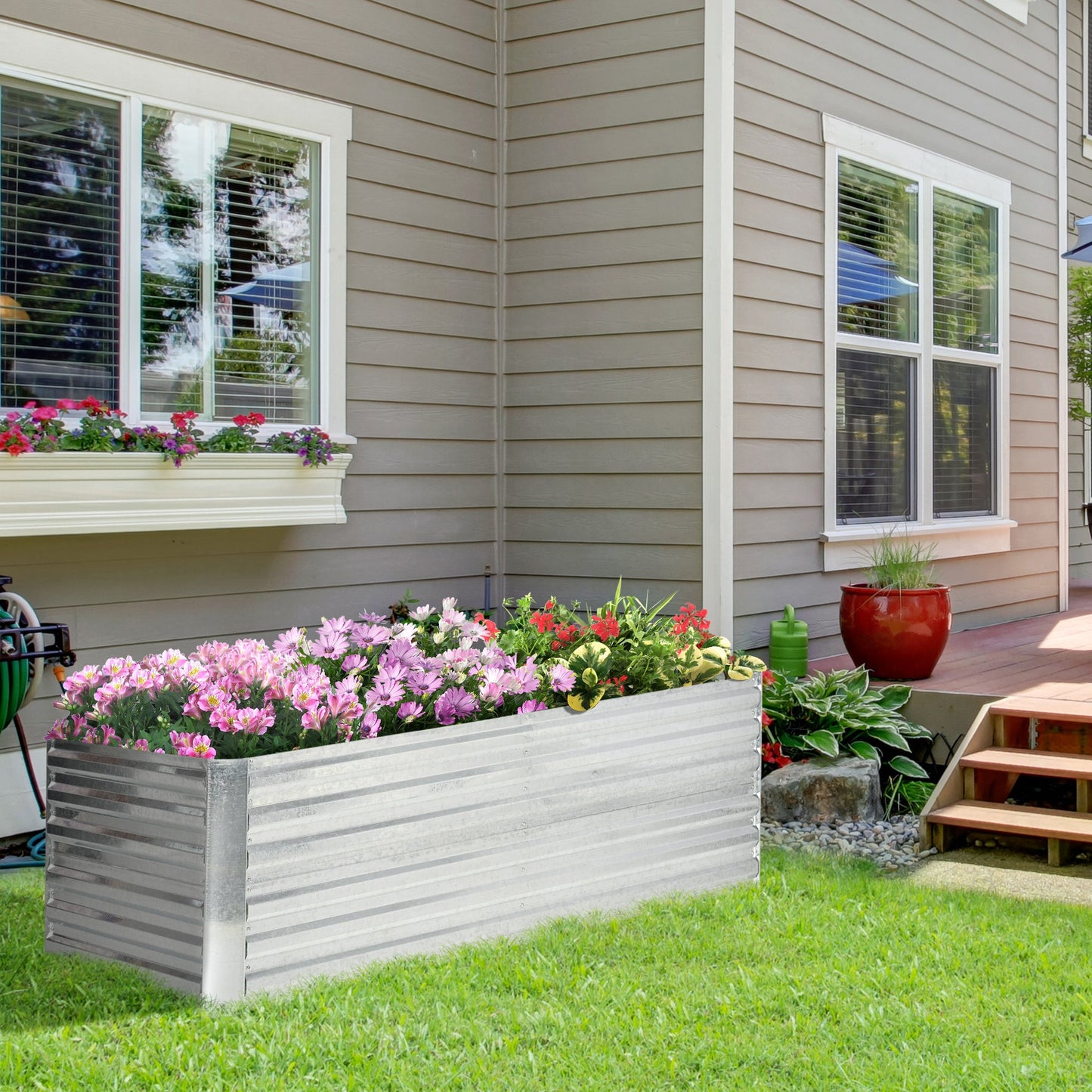 Raised Garden Bed, 6' x 3' x 2' Galvanized Steel Planters for Outdoor Plants with Multi-reinforced Rods for Vegetables, Flowers and Herbs, Silver