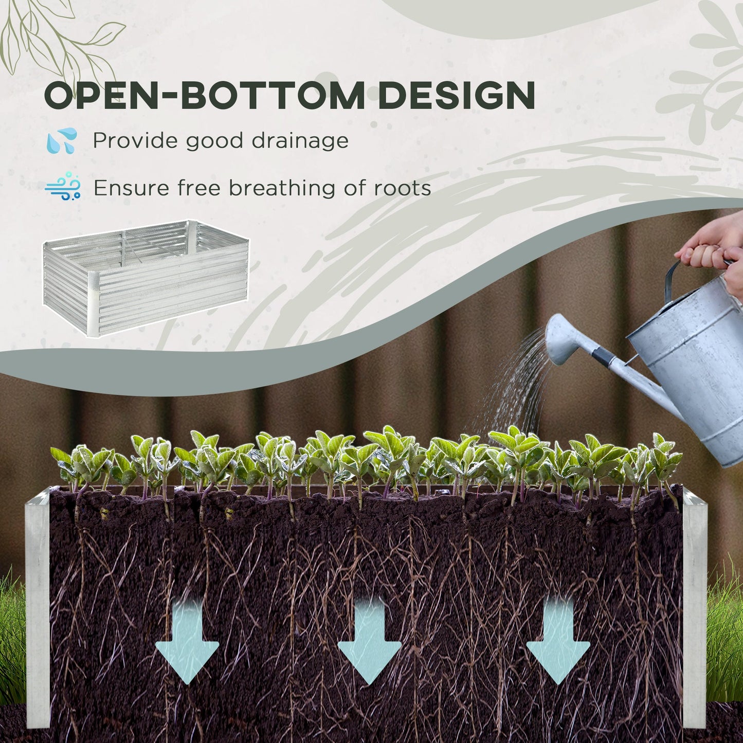 Raised Garden Bed, 6' x 3' x 2' Galvanized Steel Planters for Outdoor Plants with Multi-reinforced Rods for Vegetables, Flowers and Herbs, Silver