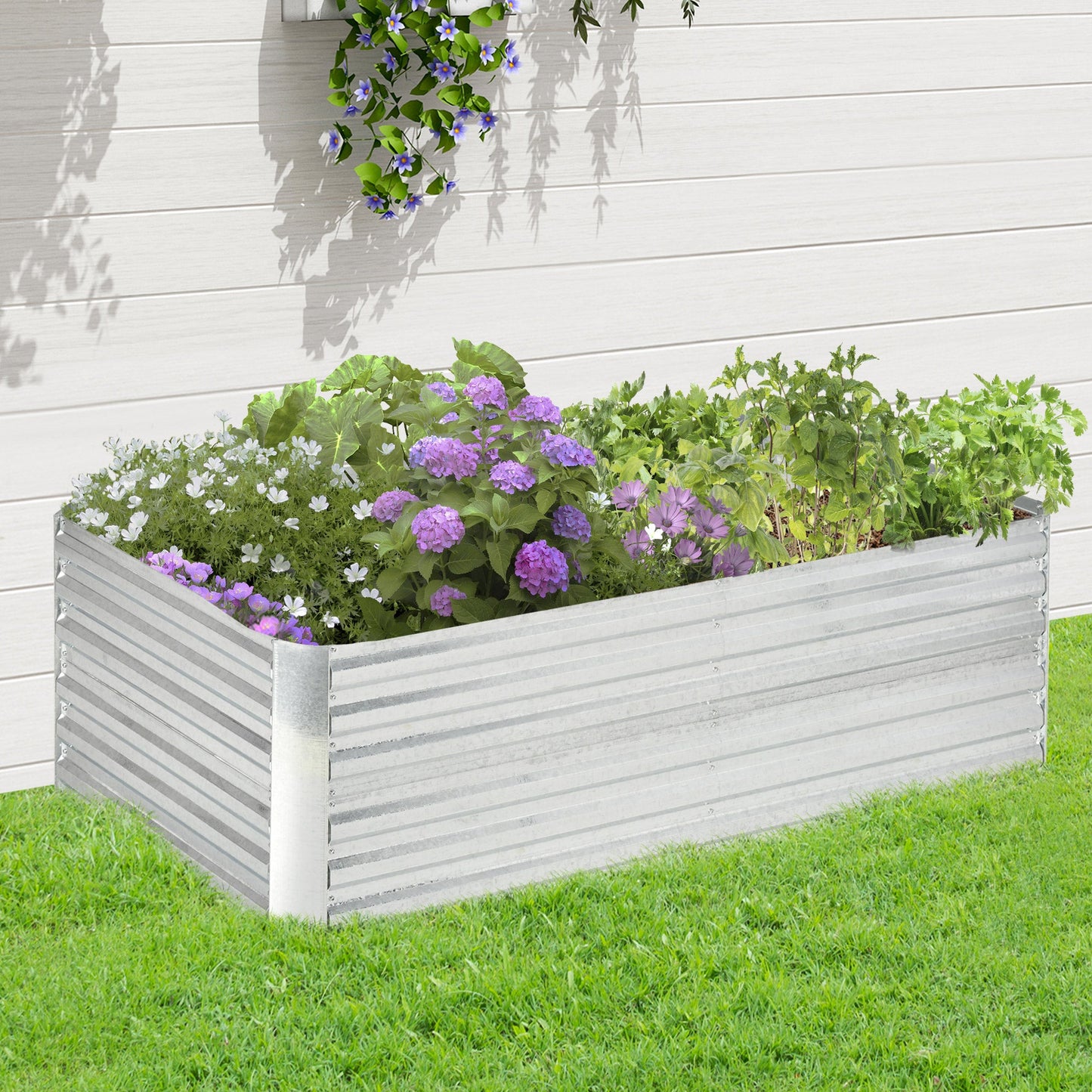 Raised Garden Bed, 6' x 3' x 2' Galvanized Steel Planters for Outdoor Plants with Multi-reinforced Rods for Vegetables, Flowers and Herbs, Silver