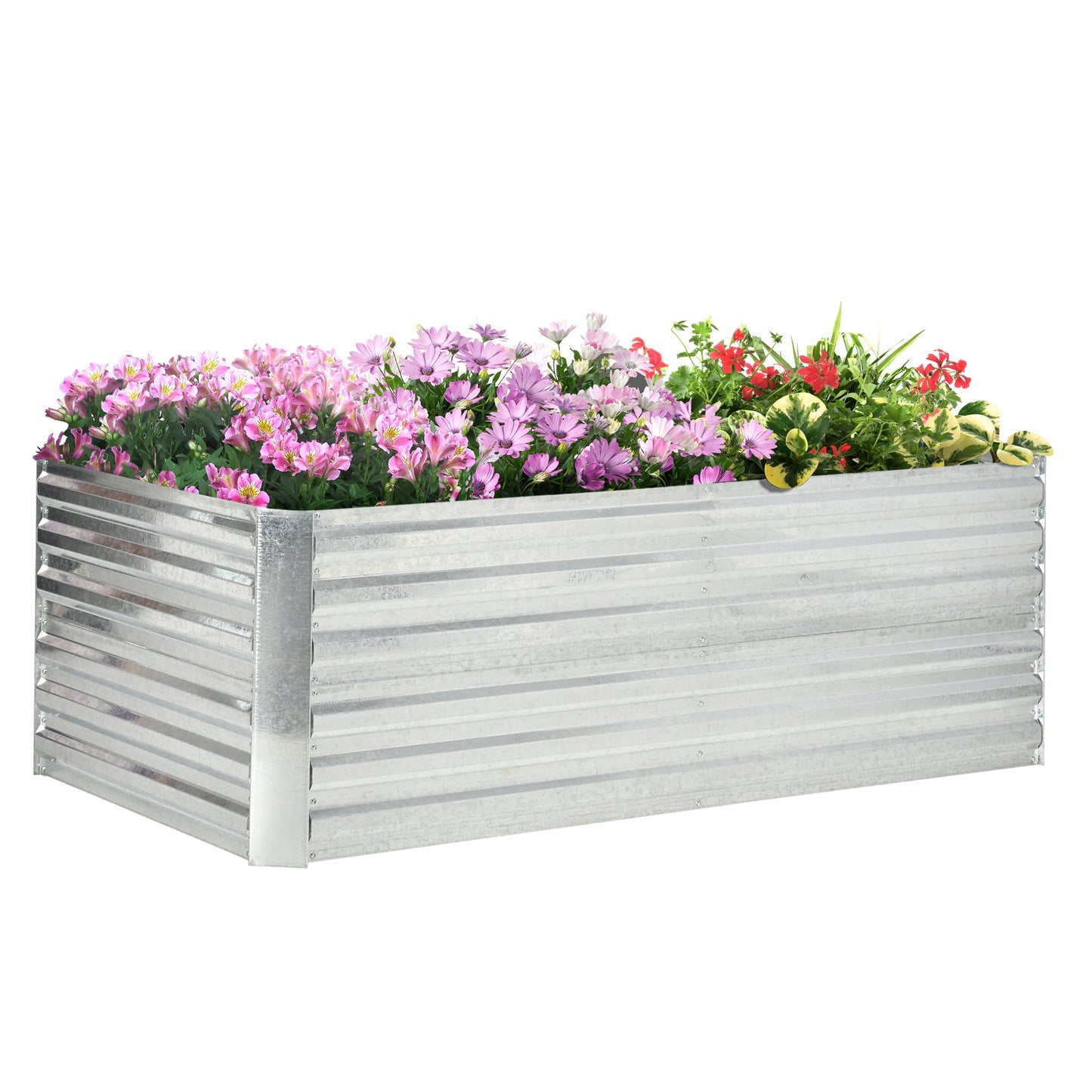 Raised Garden Bed, 6' x 3' x 2' Galvanized Steel Planters for Outdoor Plants with Multi-reinforced Rods for Vegetables, Flowers and Herbs, Silver