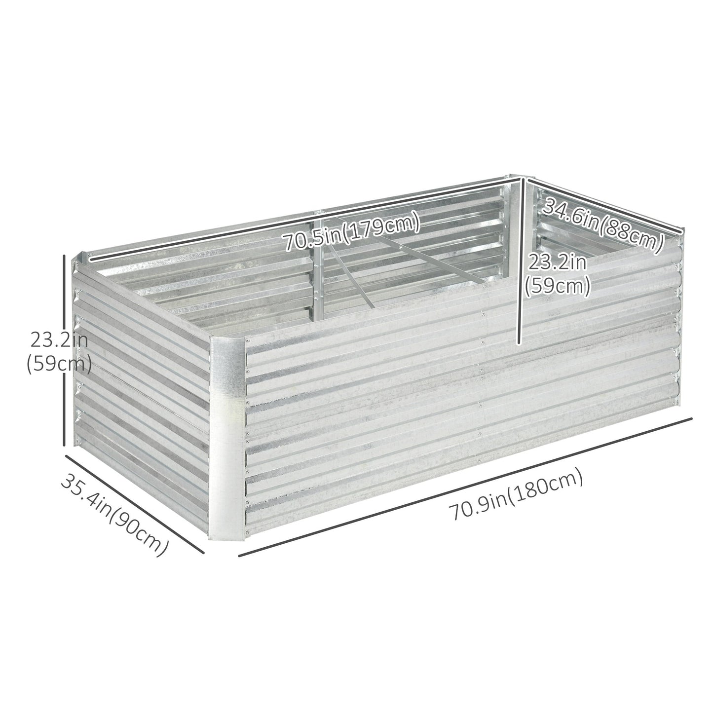 Raised Garden Bed, 6' x 3' x 2' Galvanized Steel Planters for Outdoor Plants with Multi-reinforced Rods for Vegetables, Flowers and Herbs, Silver
