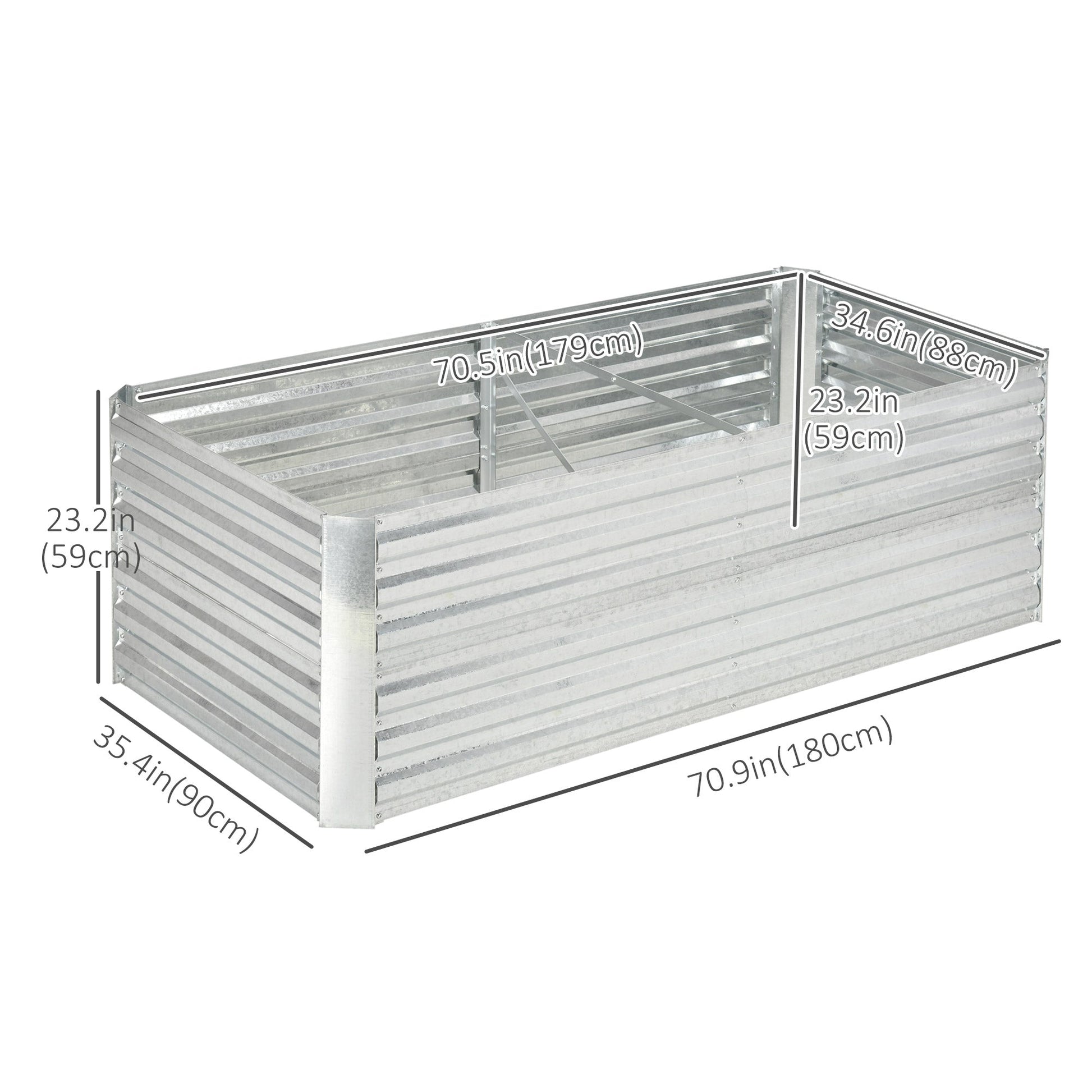 Raised Garden Bed, 6' x 3' x 2' Galvanized Steel Planters for Outdoor Plants with Multi-reinforced Rods for Vegetables, Flowers and Herbs, Silver