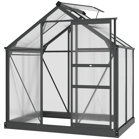 6' x 4' x 6.6' Polycarbonate Greenhouse, Walk-In Green House Kit Garden, Plants Grow, Galvanized Sheet Aluminum Frame with Rain Gutter, Vent and Sliding Door, Grey