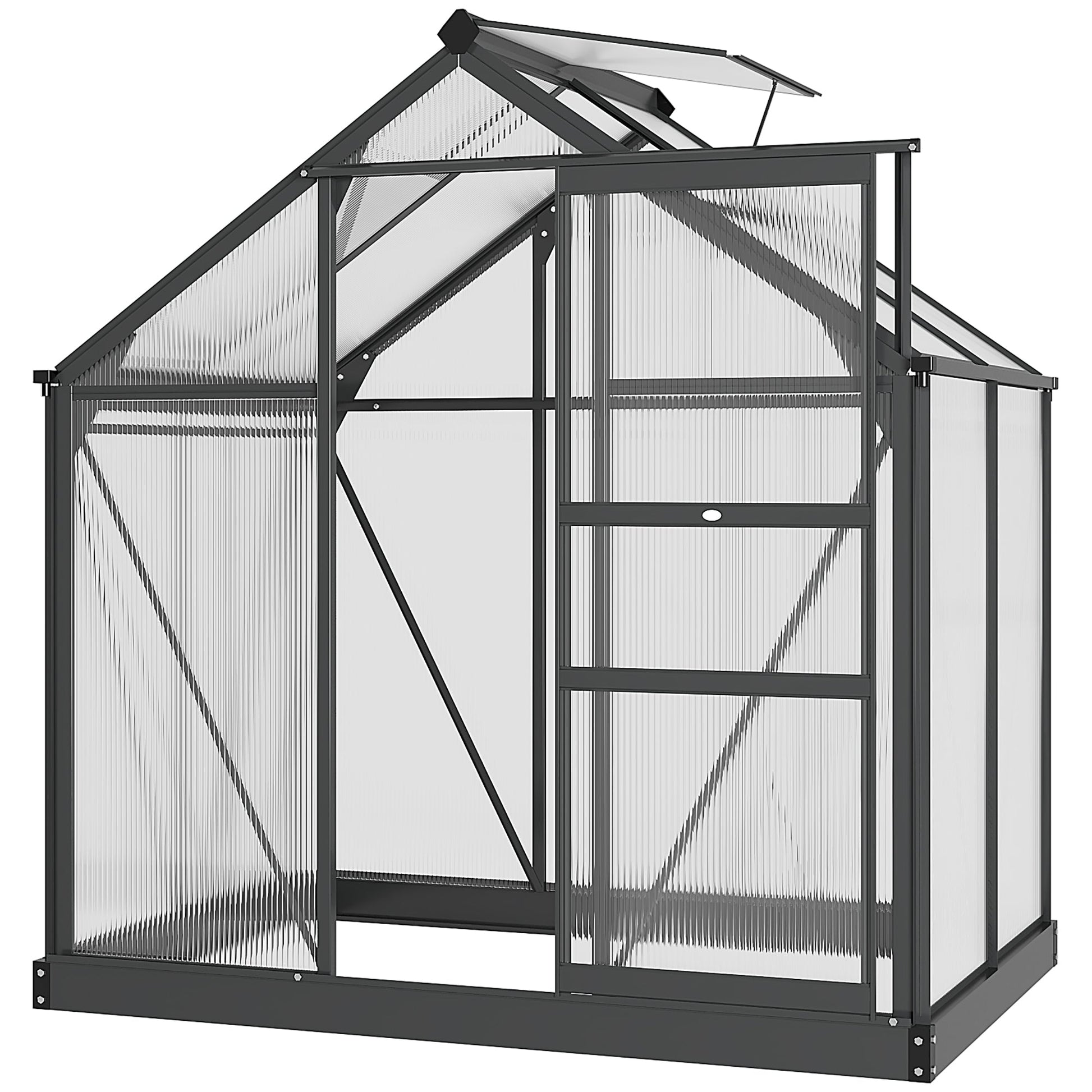 6' x 4' x 6.6' Polycarbonate Greenhouse, Walk-In Green House Kit Garden, Plants Grow, Galvanized Sheet Aluminum Frame with Rain Gutter, Vent and Sliding Door, Grey