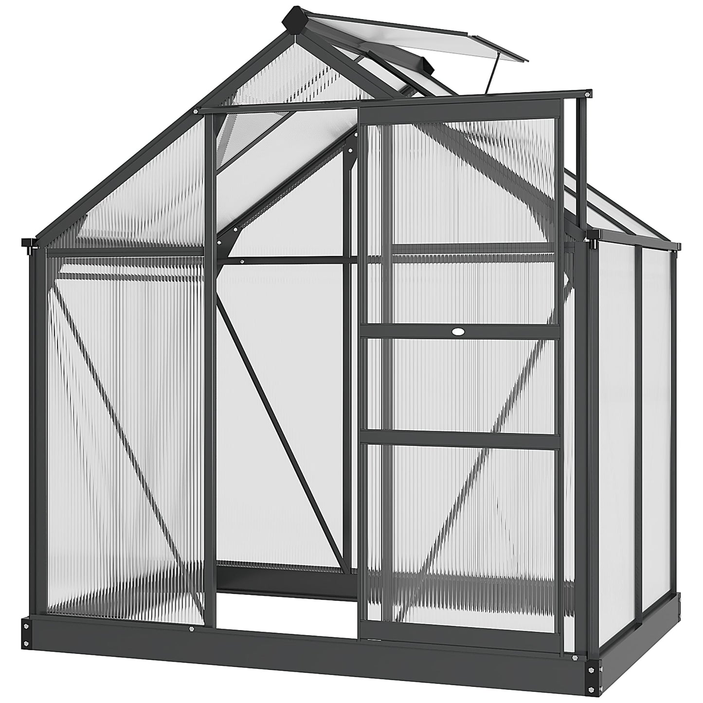 6' x 4' x 6.6' Polycarbonate Greenhouse, Walk-In Green House Kit Garden, Plants Grow, Galvanized Sheet Aluminum Frame with Rain Gutter, Vent and Sliding Door, Grey