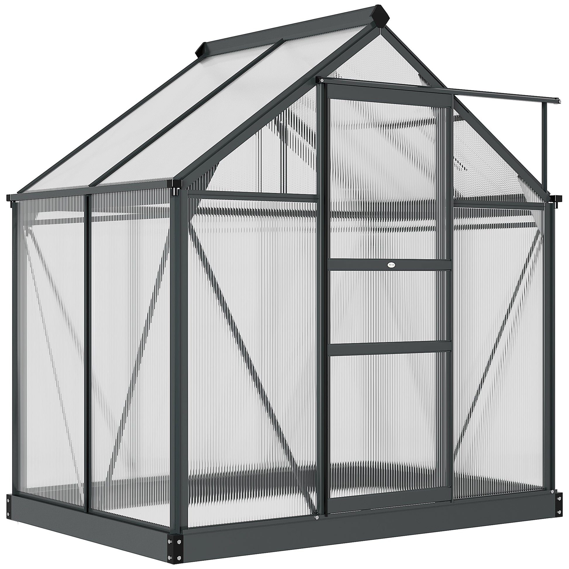 6' x 4' x 6.6' Polycarbonate Greenhouse, Walk-In Green House Kit Garden, Plants Grow, Galvanized Sheet Aluminum Frame with Rain Gutter, Vent and Sliding Door, Grey