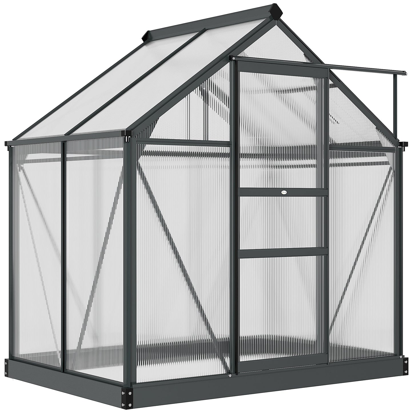 6' x 4' x 6.6' Polycarbonate Greenhouse, Walk-In Green House Kit Garden, Plants Grow, Galvanized Sheet Aluminum Frame with Rain Gutter, Vent and Sliding Door, Grey