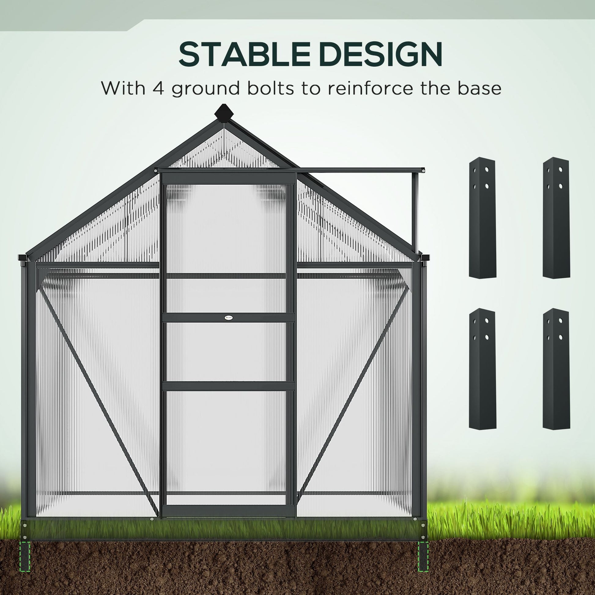 6' x 4' x 6.6' Polycarbonate Greenhouse, Walk-In Green House Kit Garden, Plants Grow, Galvanized Sheet Aluminum Frame with Rain Gutter, Vent and Sliding Door, Grey
