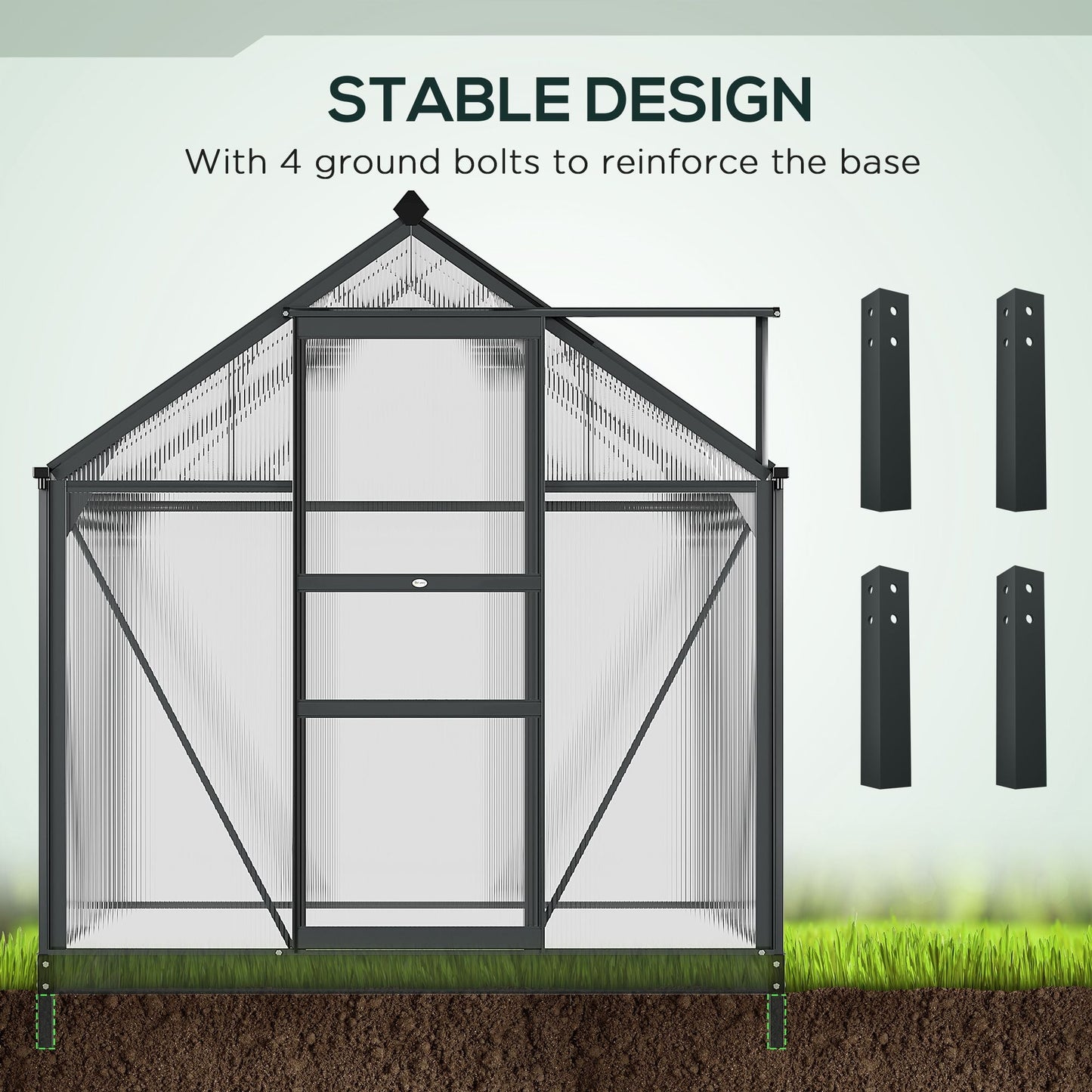 6' x 4' x 6.6' Polycarbonate Greenhouse, Walk-In Green House Kit Garden, Plants Grow, Galvanized Sheet Aluminum Frame with Rain Gutter, Vent and Sliding Door, Grey