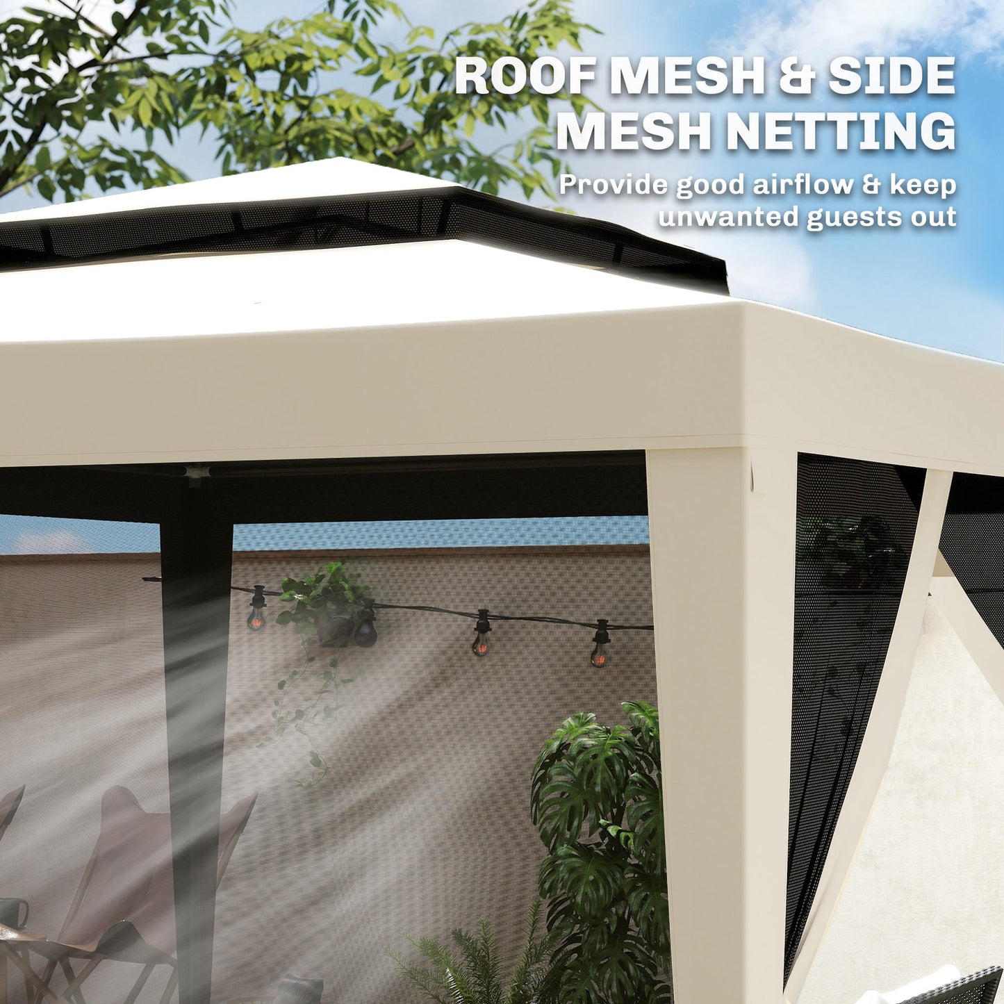 10' x 10' Canopy Tent, Party Tent with Mesh Netting and Double Tier Roof for Backyard, Garden, Patio, Outdoor, Beige