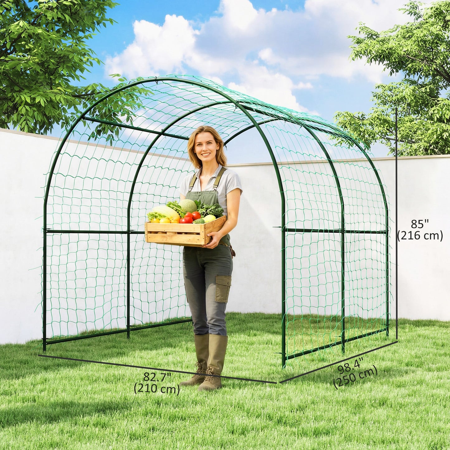 Garden Arch Trellis for Climbing Plants Outdoor, 7.1FT Tall Cucumber Trellis with Climbing Net, Metal Plant Support Archway for Backyard, Lawn, Party, Wedding, Ceremony