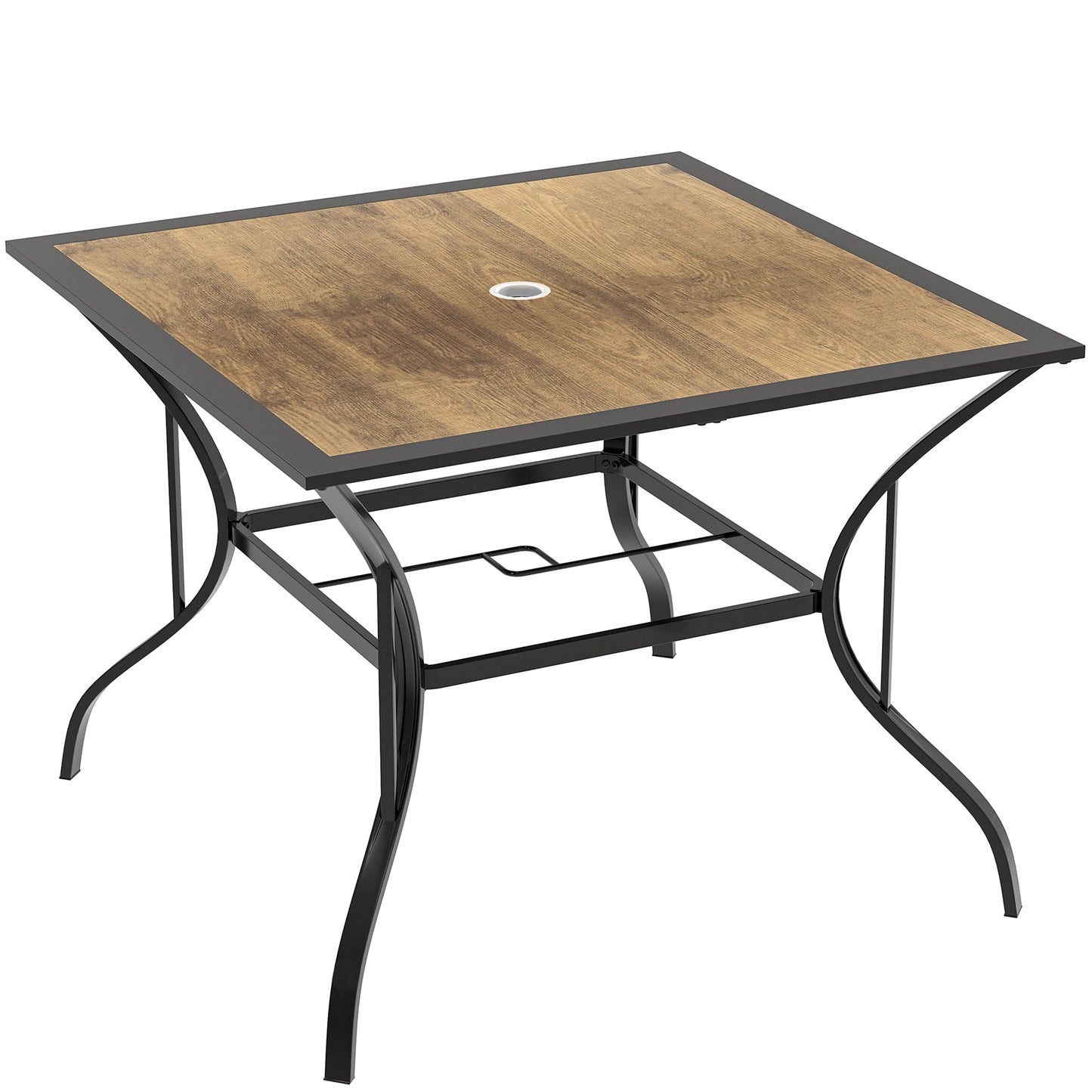 37" Garden Outdoor Dining Table for 4, Square Patio Table with Umbrella Hole, Plastic Board Tabletop for Backyard, Poolside, Mixed Brown
