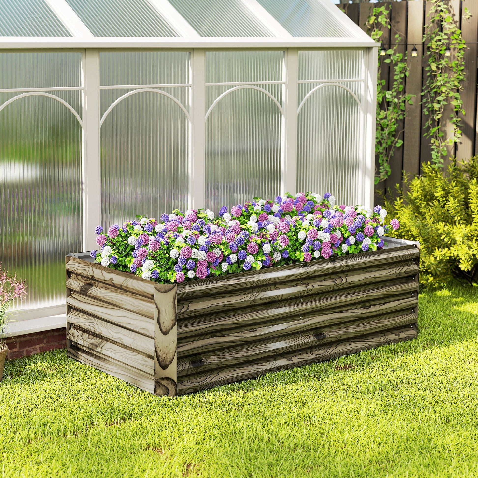 Galvanized Raised Garden Bed, 6' x 3' x 2' Outdoor Metal Planter Box, Standing Raised Bed for Growing Flowers, Herbs and Vegetables, Light Wood Effect