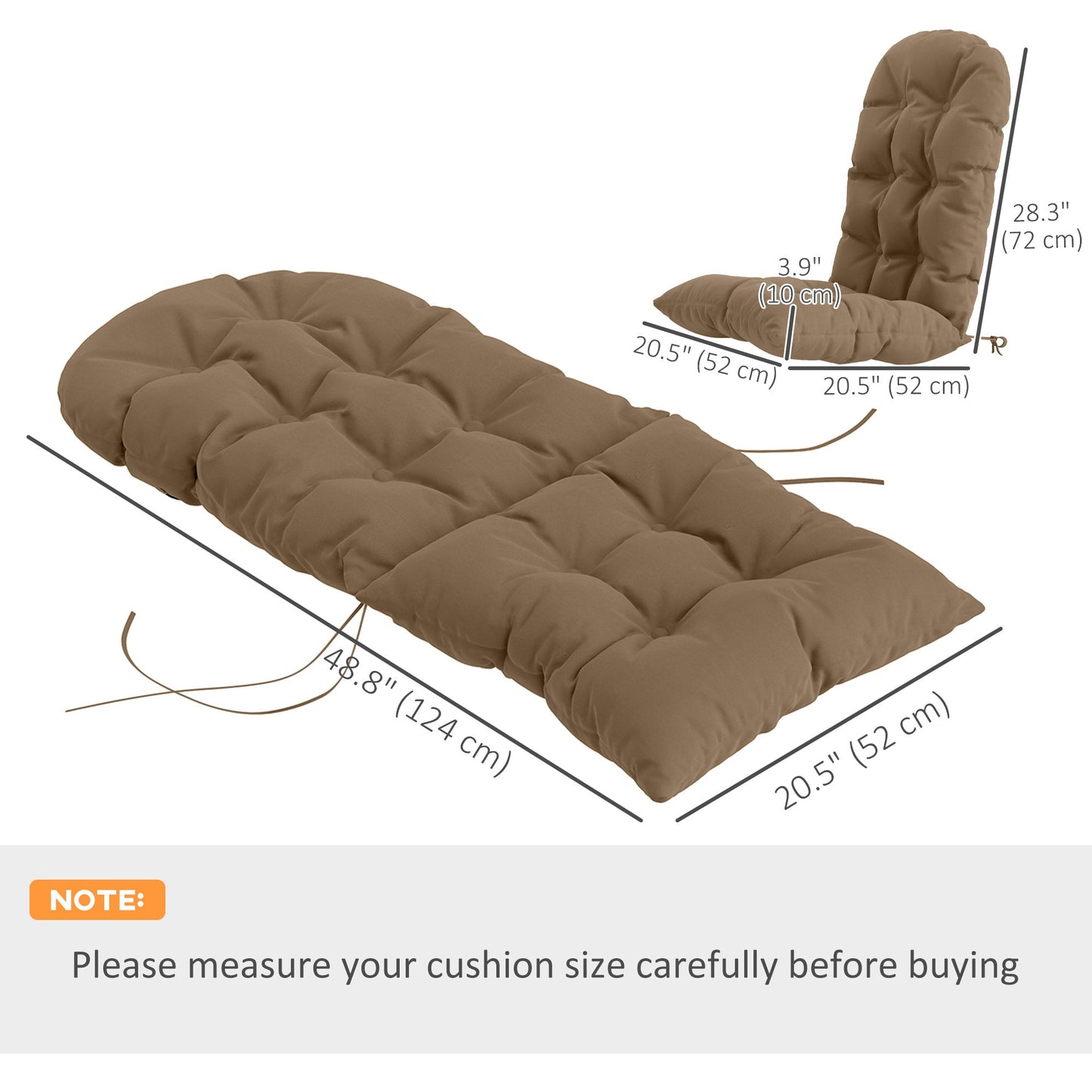 Adirondack Chair Cushions Set of 2, Tufted Lawn Chair Cushions, High Back Patio Chair Cushions with Ties, Non-Slip Muskoka Chair Cushions, Khaki
