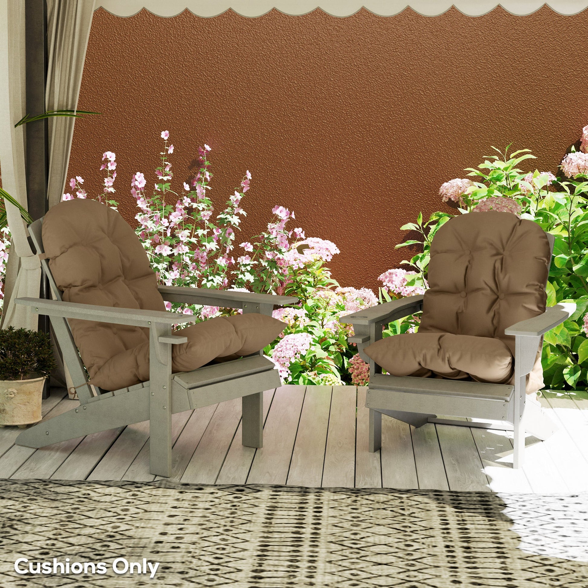Adirondack Chair Cushions Set of 2, Tufted Lawn Chair Cushions, High Back Patio Chair Cushions with Ties, Non-Slip Muskoka Chair Cushions, Khaki
