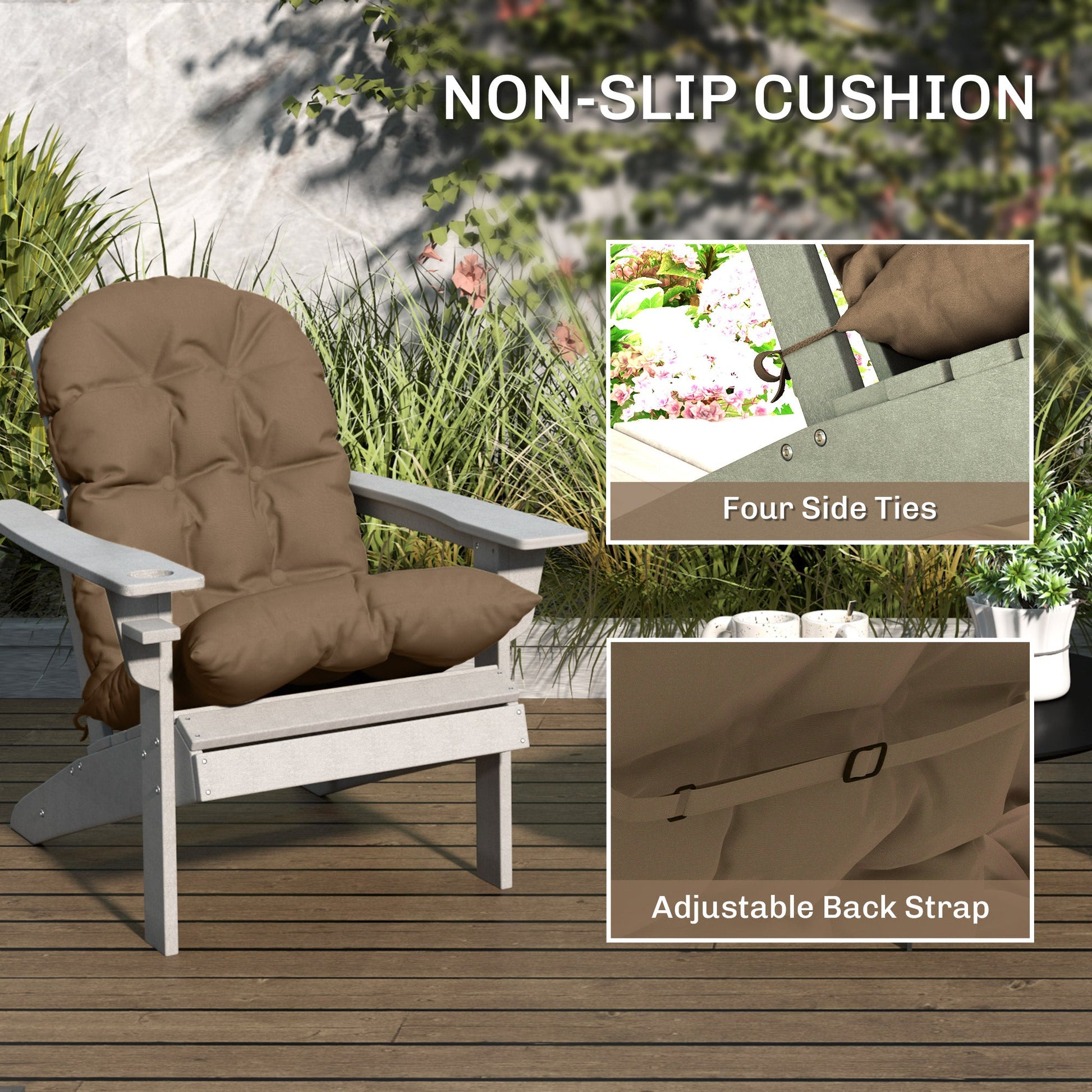 Adirondack Chair Cushions Set of 2, Tufted Lawn Chair Cushions, High Back Patio Chair Cushions with Ties, Non-Slip Muskoka Chair Cushions, Khaki