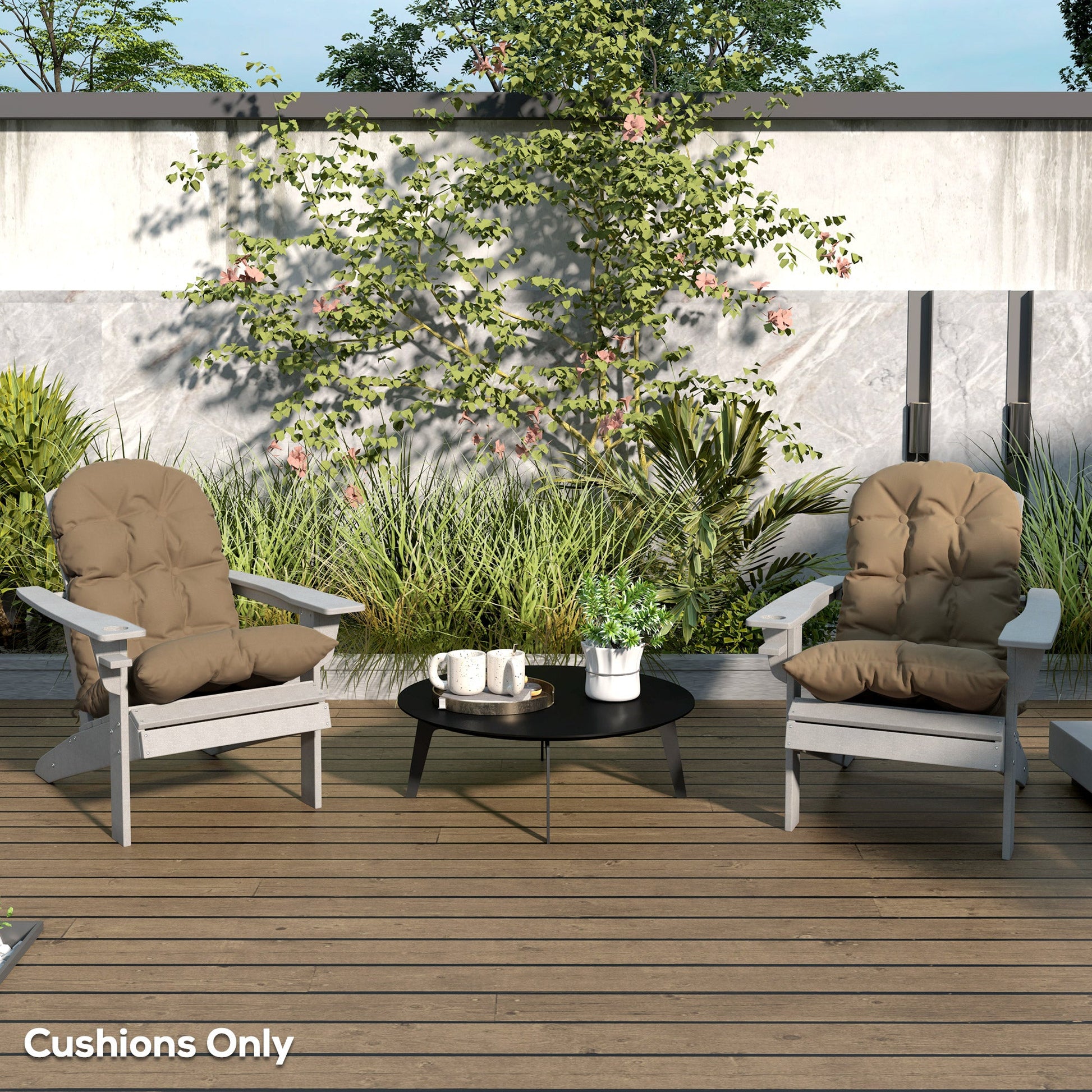 Adirondack Chair Cushions Set of 2, Tufted Lawn Chair Cushions, High Back Patio Chair Cushions with Ties, Non-Slip Muskoka Chair Cushions, Khaki