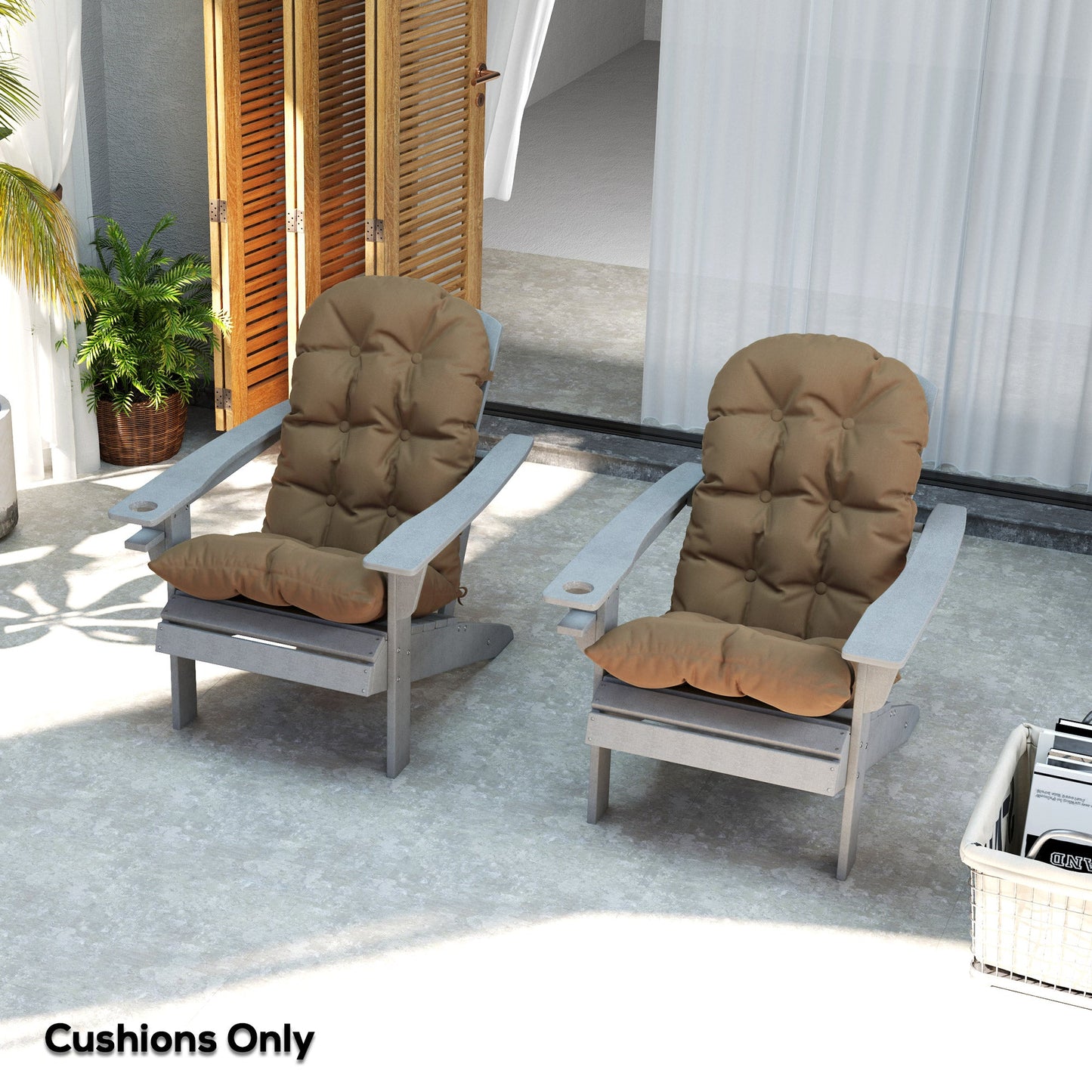 Adirondack Chair Cushions Set of 2, Tufted Lawn Chair Cushions, High Back Patio Chair Cushions with Ties, Non-Slip Muskoka Chair Cushions, Khaki