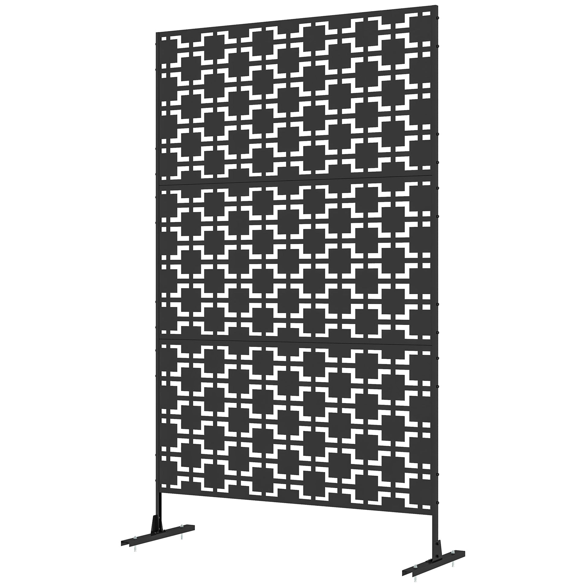 Metal Outdoor Privacy Screen, Decorative Outdoor Divider with Stand and Expansion Screws, Freestanding Privacy Panel for Garden, Backyard, Deck, Grid Style, Black