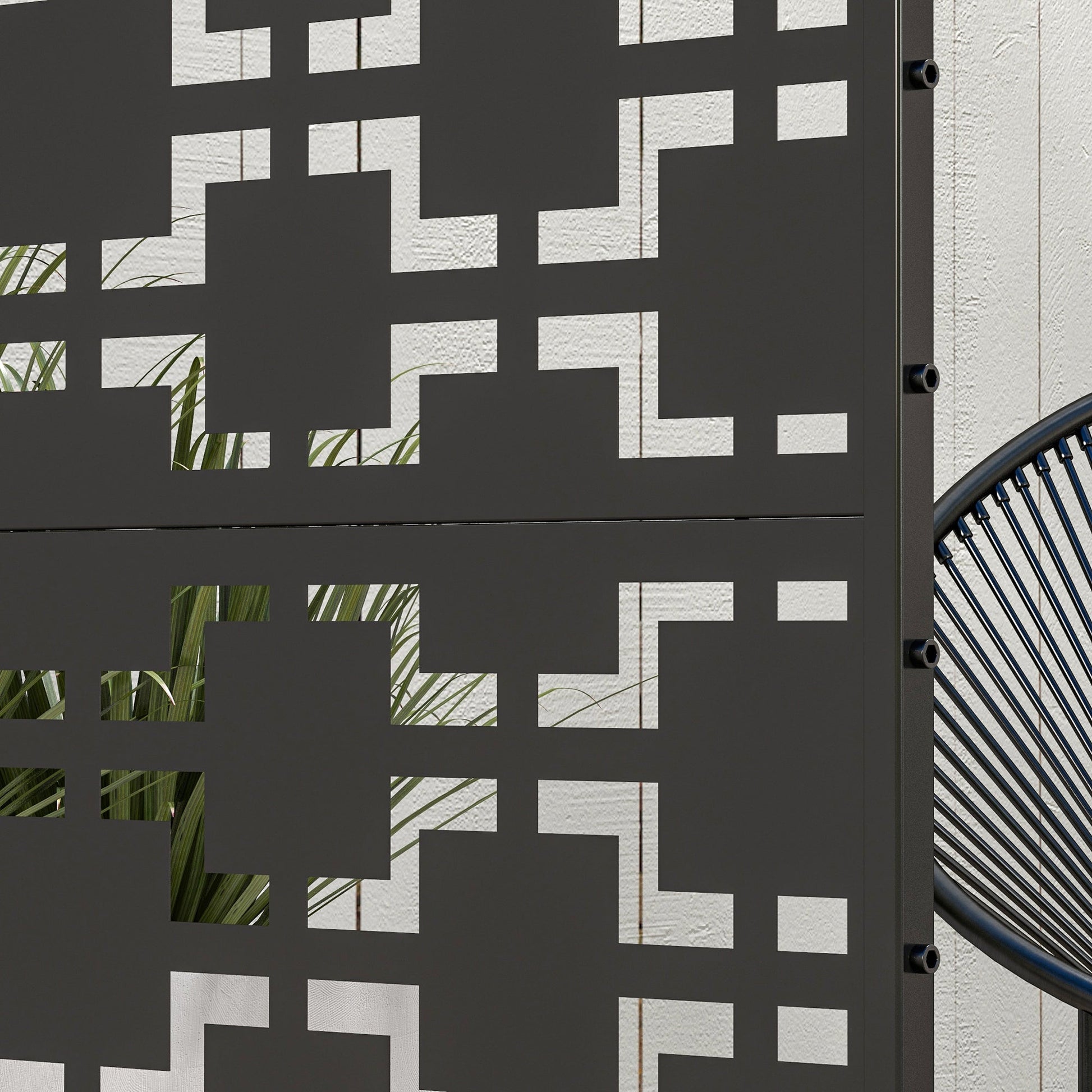 Metal Outdoor Privacy Screen, Decorative Outdoor Divider with Stand and Expansion Screws, Freestanding Privacy Panel for Garden, Backyard, Deck, Grid Style, Black