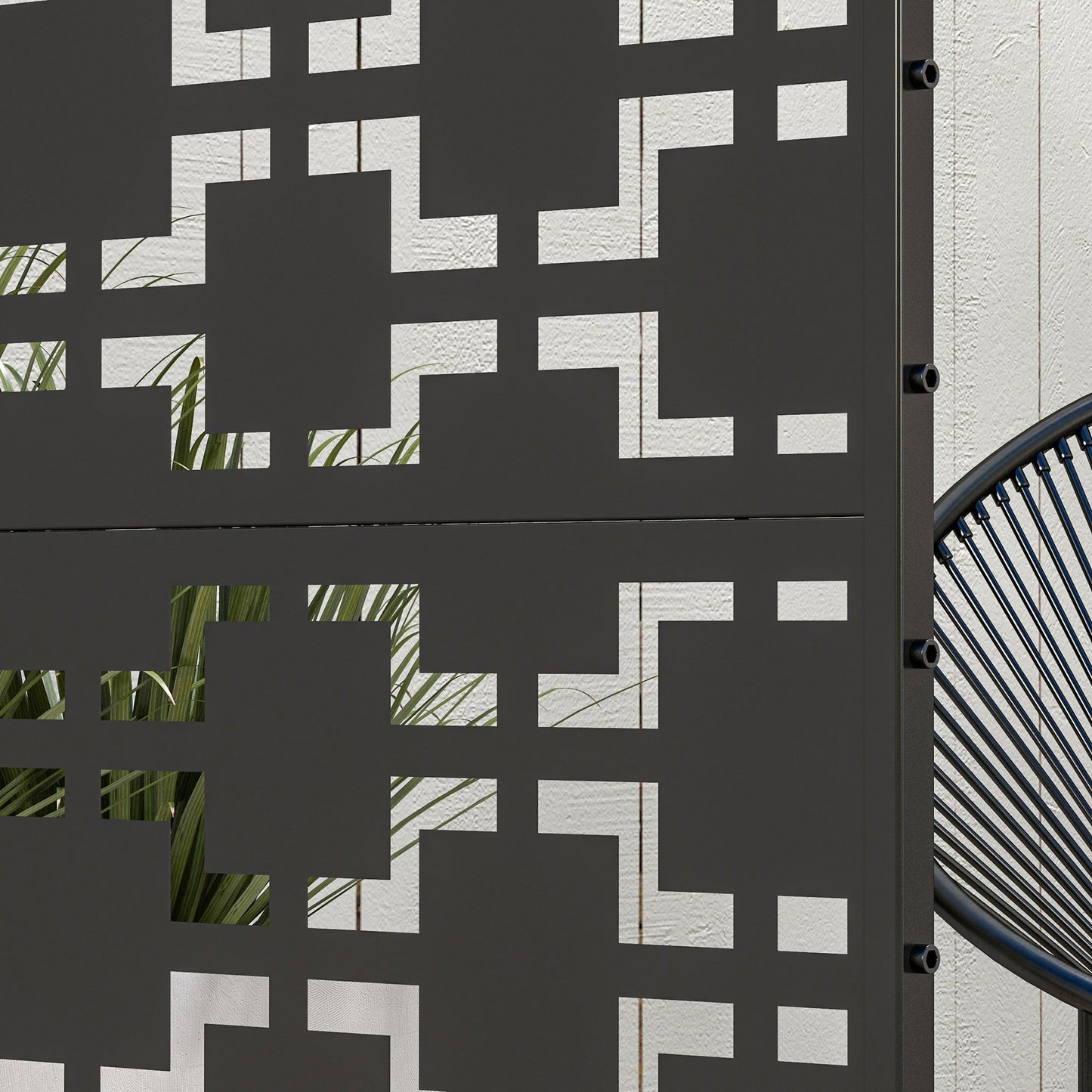 Metal Outdoor Privacy Screen, Decorative Outdoor Divider with Stand and Expansion Screws, Freestanding Privacy Panel for Garden, Backyard, Deck, Grid Style, Black