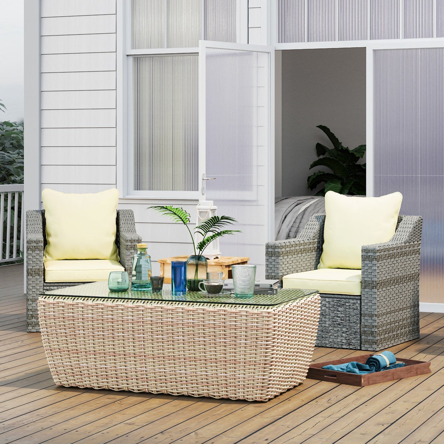 4-Piece Patio Chair Cushions Pillows, Back and Seat Replacement Patio Cushions Set for Indoor Outdoor Garden Furniture, Beige