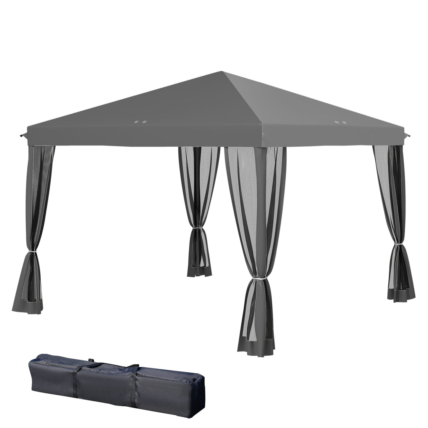 10' x 10' Pop Up Canopy Tent Gazebo, Foldable Canopy Tent with Zipper Mesh Sidewalls and Carry Bag, Easy Setup Screen Shelter for Backyard Patio Outdoor, Light Grey