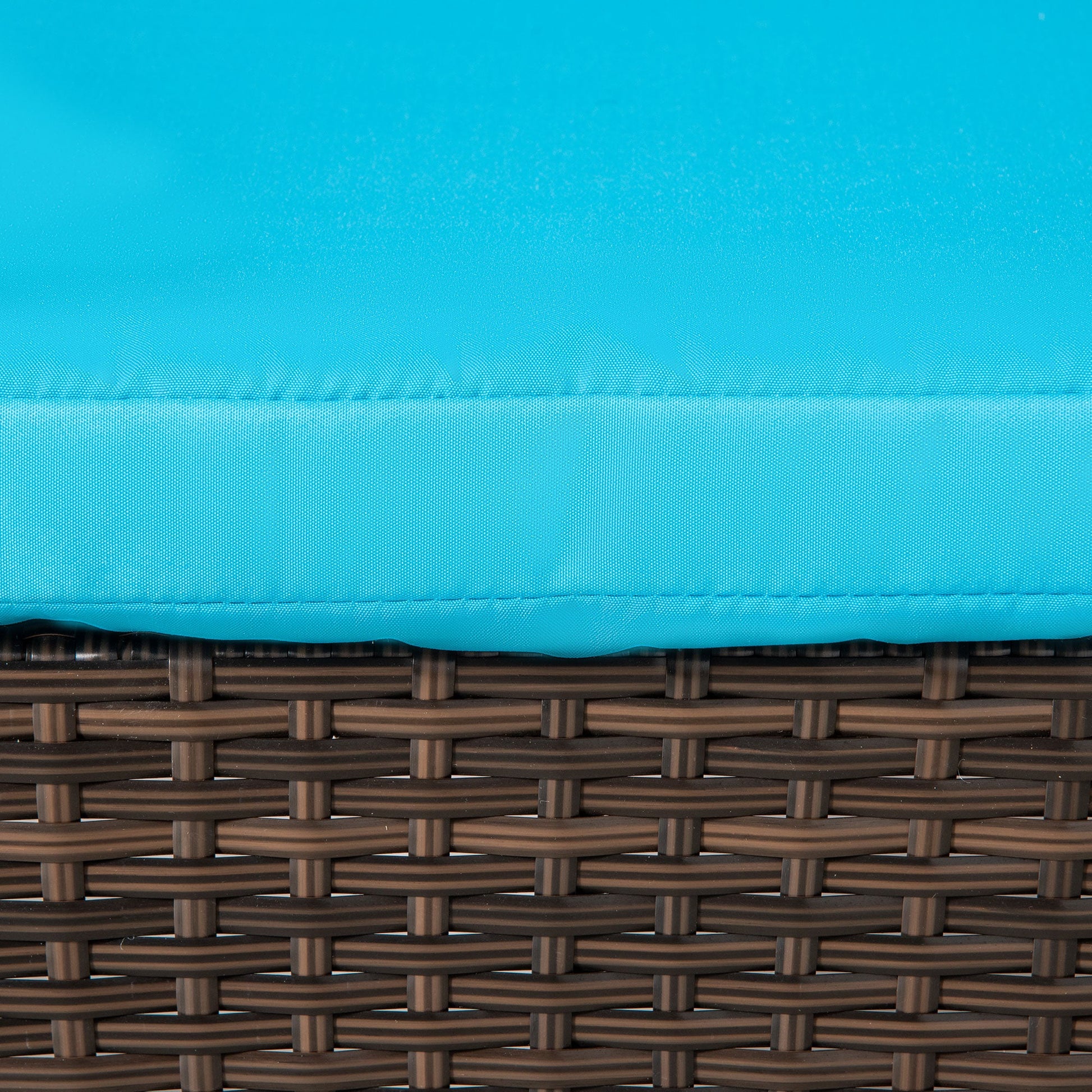 3 Pieces Wicker Patio Lounger Set with Table, PE Rattan Outdoor Lounge Chair Set with Cushions, Wheels, 5-Level Reclining Backrest, Headrest, Brown/Blue