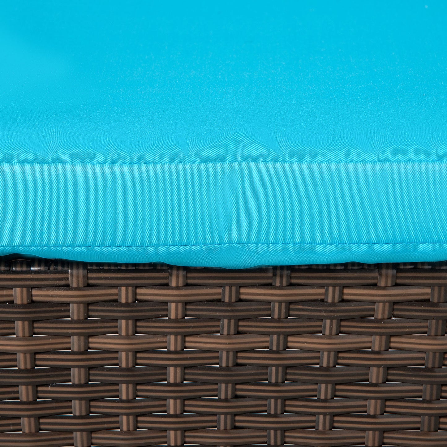 3 Pieces Wicker Patio Lounger Set with Table, PE Rattan Outdoor Lounge Chair Set with Cushions, Wheels, 5-Level Reclining Backrest, Headrest, Brown/Blue