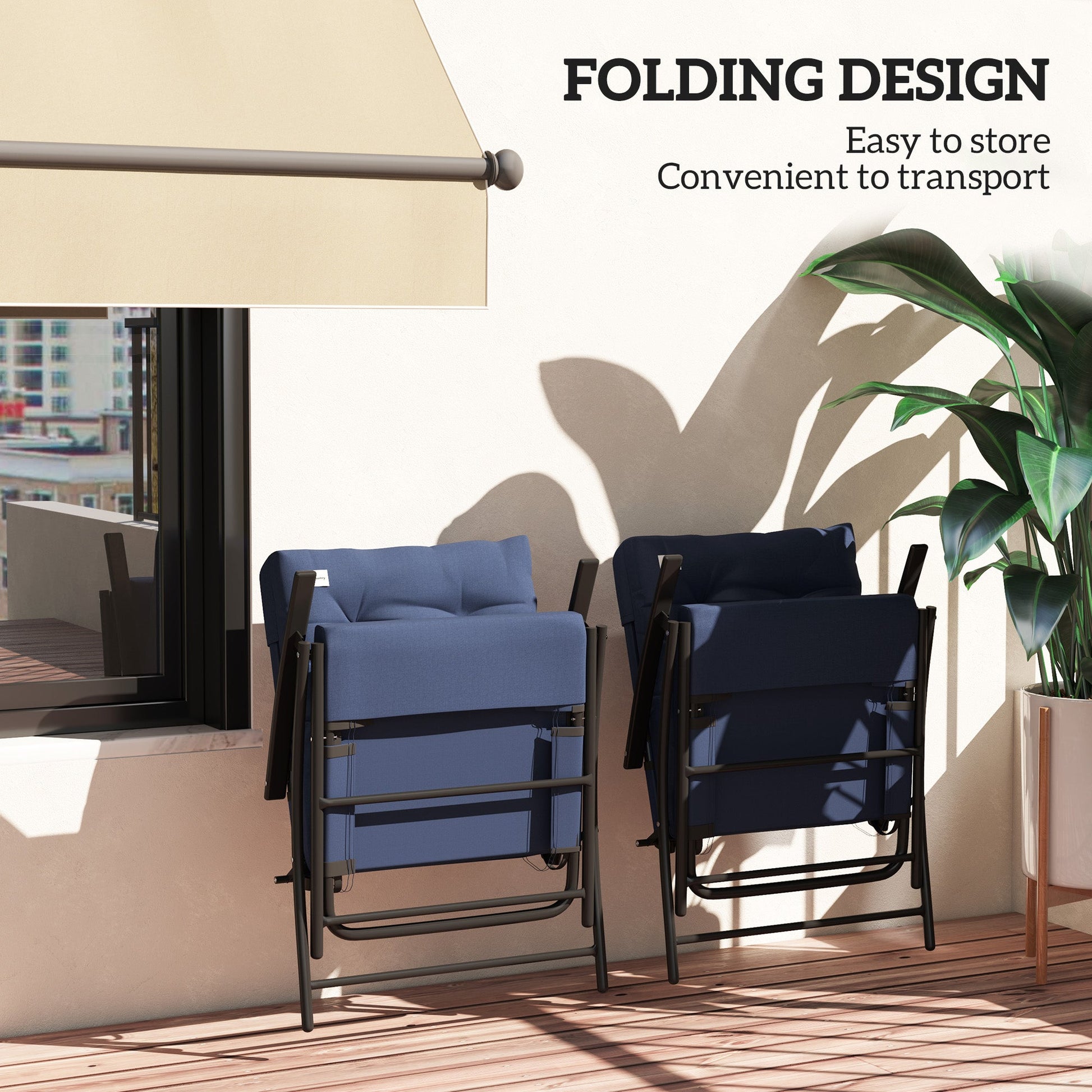 Set of 2 Outdoor Dining Chairs, Folding Patio Chair with Adjustable Backrest, Padded Folding Chairs for Outdoor Events, Blue