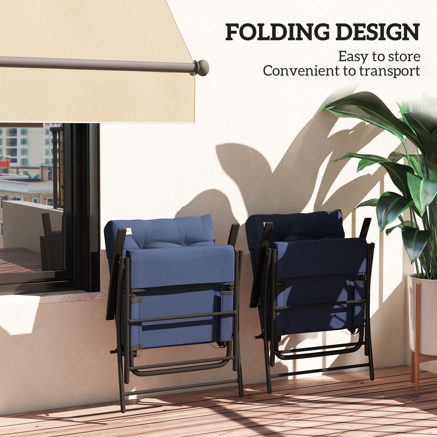 Set of 2 Outdoor Dining Chairs, Folding Patio Chair with Adjustable Backrest, Padded Folding Chairs for Outdoor Events, Blue