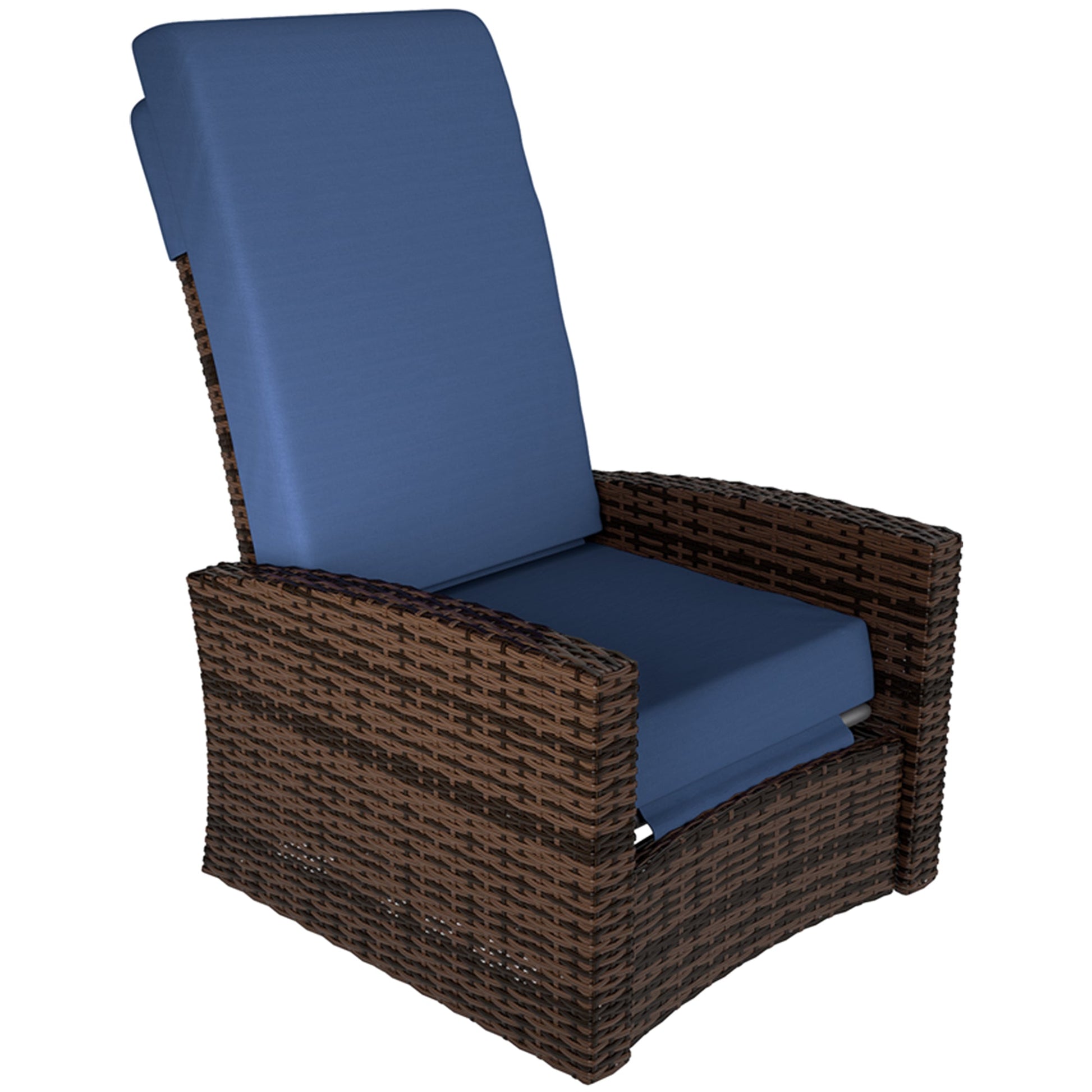 PE Rattan Outdoor Swivel Chair with 360° Swivel, Wicker Patio Chair with Footrest, Soft Cushion and Armrest for Patio, Garden, Backyard, Dark Blue