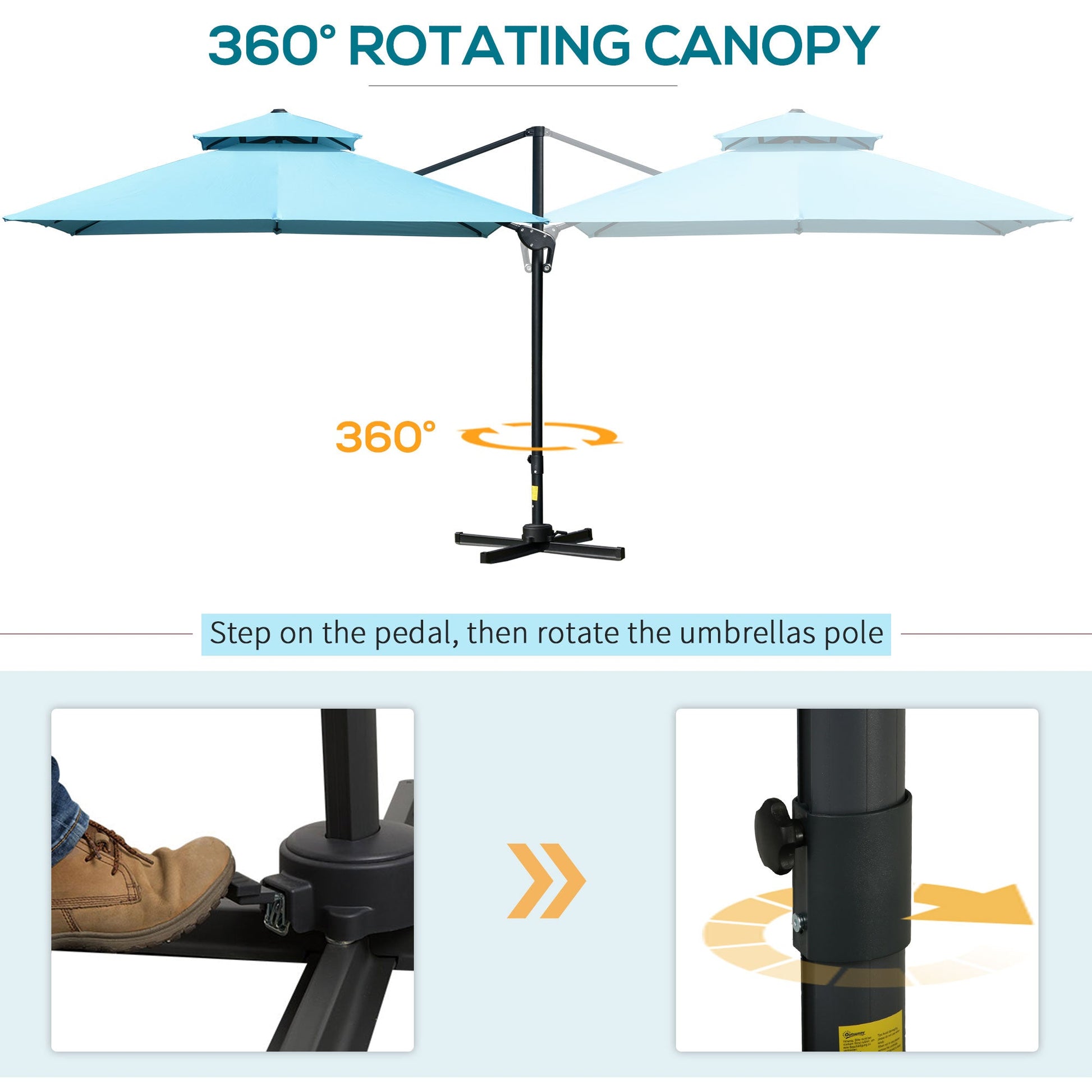 10' x 10' Cantilever Patio Umbrella, Double Top Square Offset Umbrella with 360° Rotation, 5 Adjustable Tilt Angles, Umbrella Cover, Aluminum Pole and Ribs, Light Blue