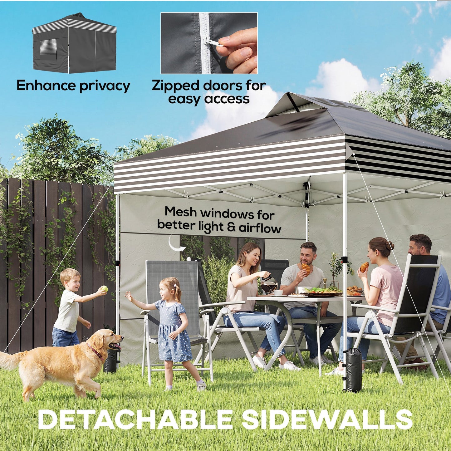 10 x 10 ft Pop Up Canopy Tent with 4 Sidewalls, UPF 50+ 1-Button Push Easy Setup Outdoor Instant Canopy Portable Shelter with 4 Sandbags, Wheeled Carry Bag, Dark Grey