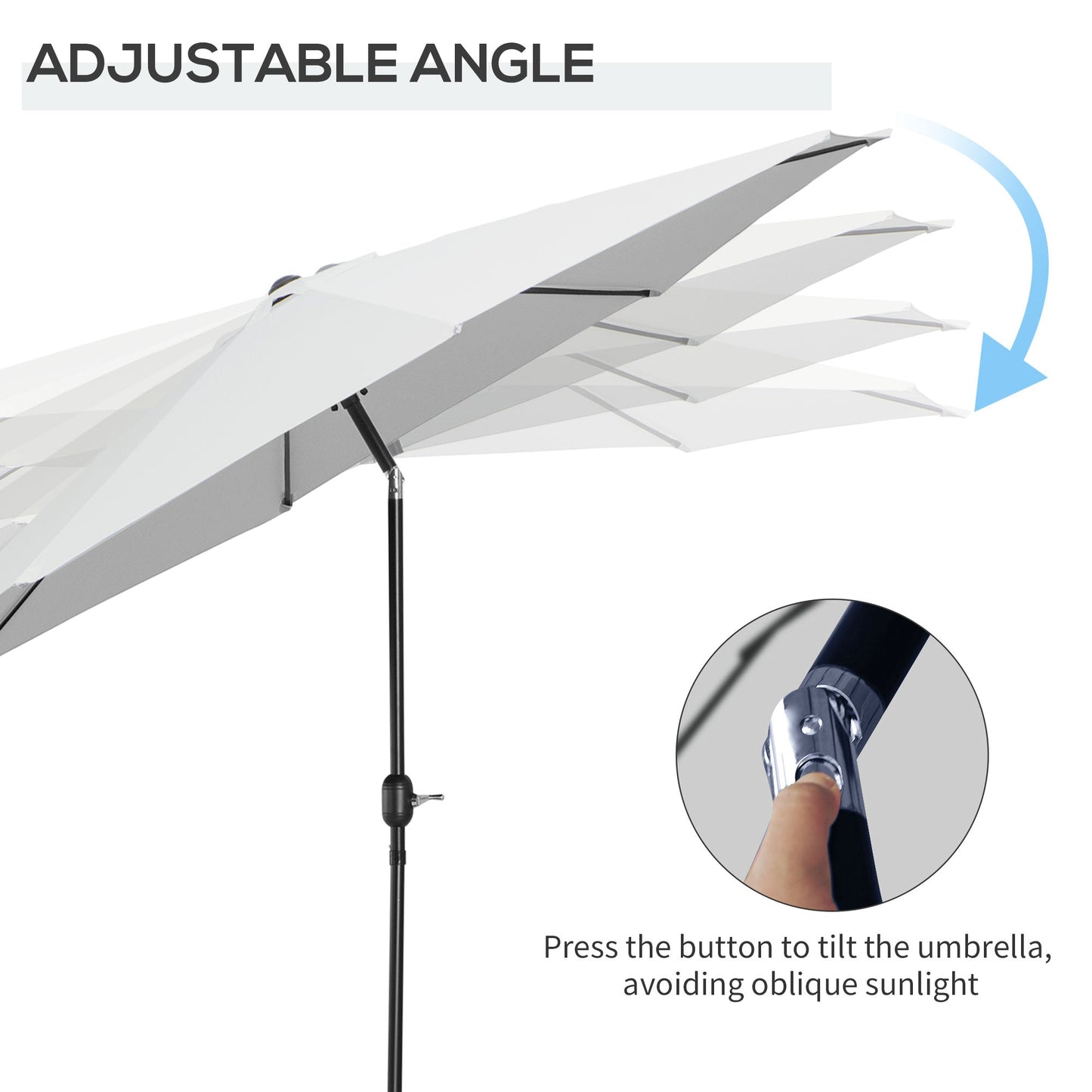 10' x 8' Round Market Umbrella, Patio Umbrella with Crank Handle and Tilt, Outdoor Parasol for Garden, Bench, Lawn, White