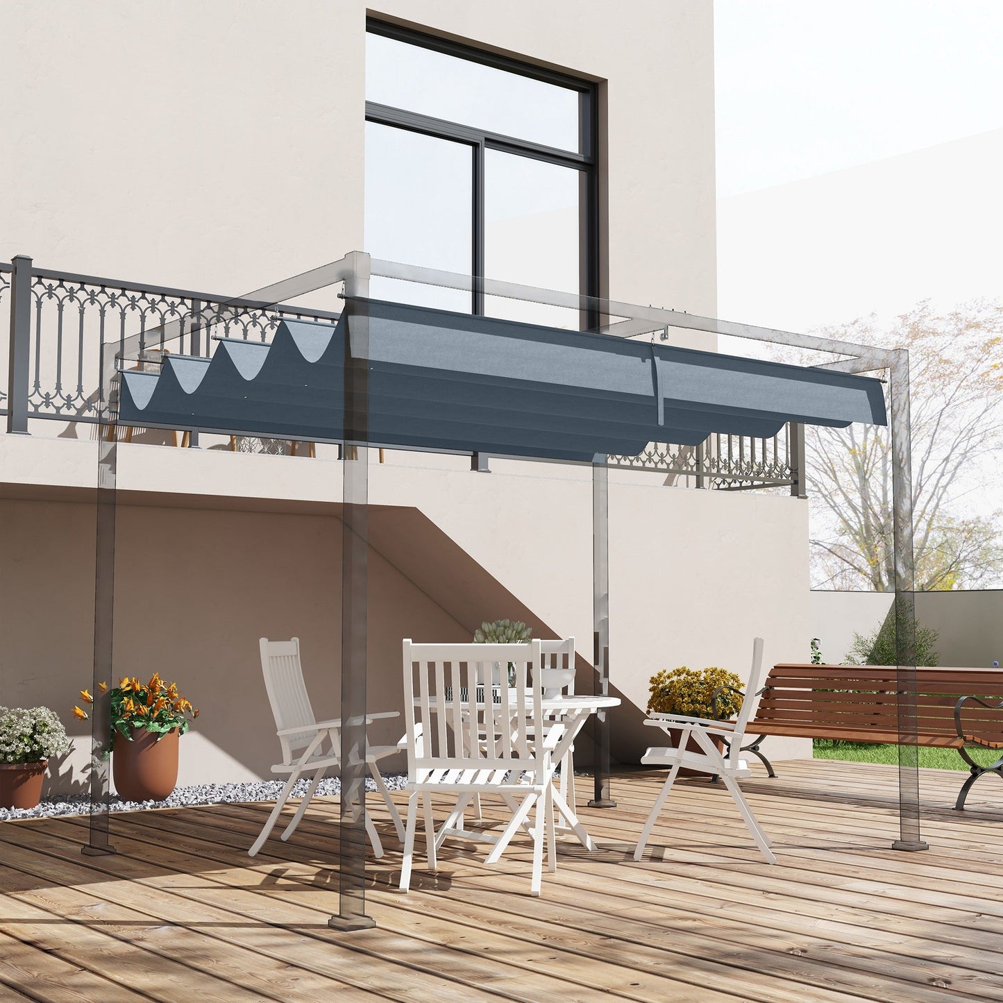 Retractable Pergola Canopy, Sun Shade Cover, UV30+ Protected Replacement Canopy Fabric for 9.8' x 7.1' Pergola, Dark Grey