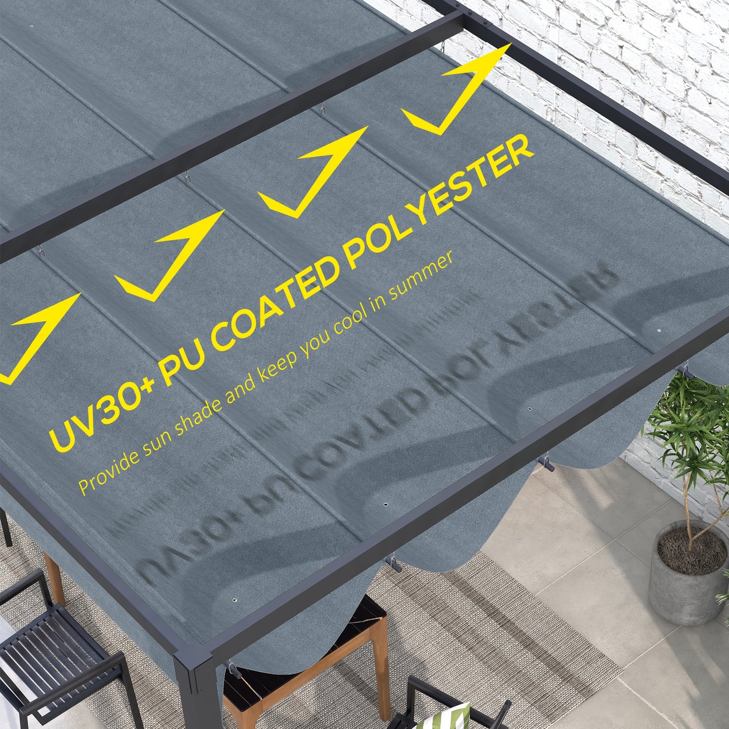 Retractable Pergola Canopy, Sun Shade Cover, UV30+ Protected Replacement Canopy Fabric for 9.8' x 7.1' Pergola, Dark Grey