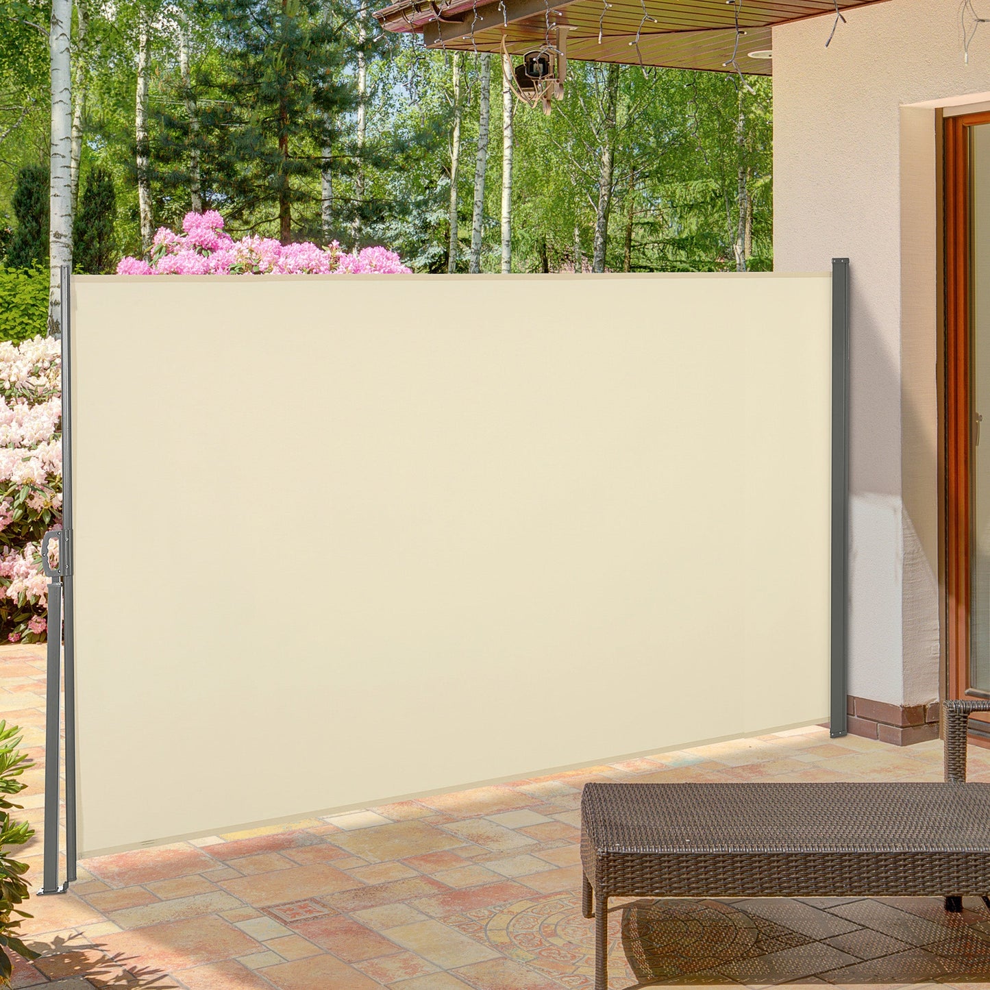 118" x 63" Retractable Side Awning Patio Outdoor Folding Privacy Screen with Resistance to UV Rays & Wind, Cream White