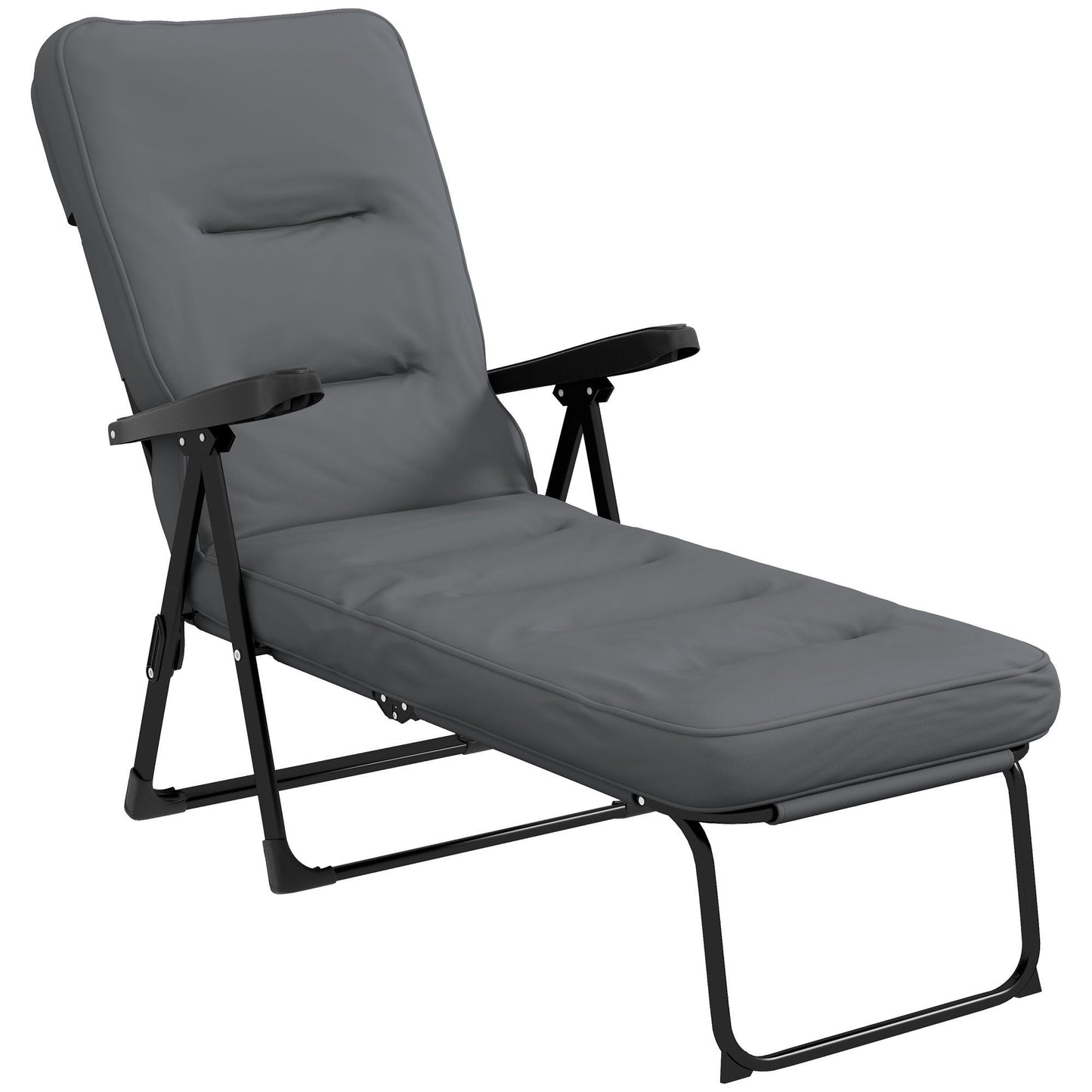 Outdoor Lounge Chair with Padded Cushion, Folding Reclining Patio Garden Chair with Recline Back, Footrest, for Poolside, Patio, Light Grey