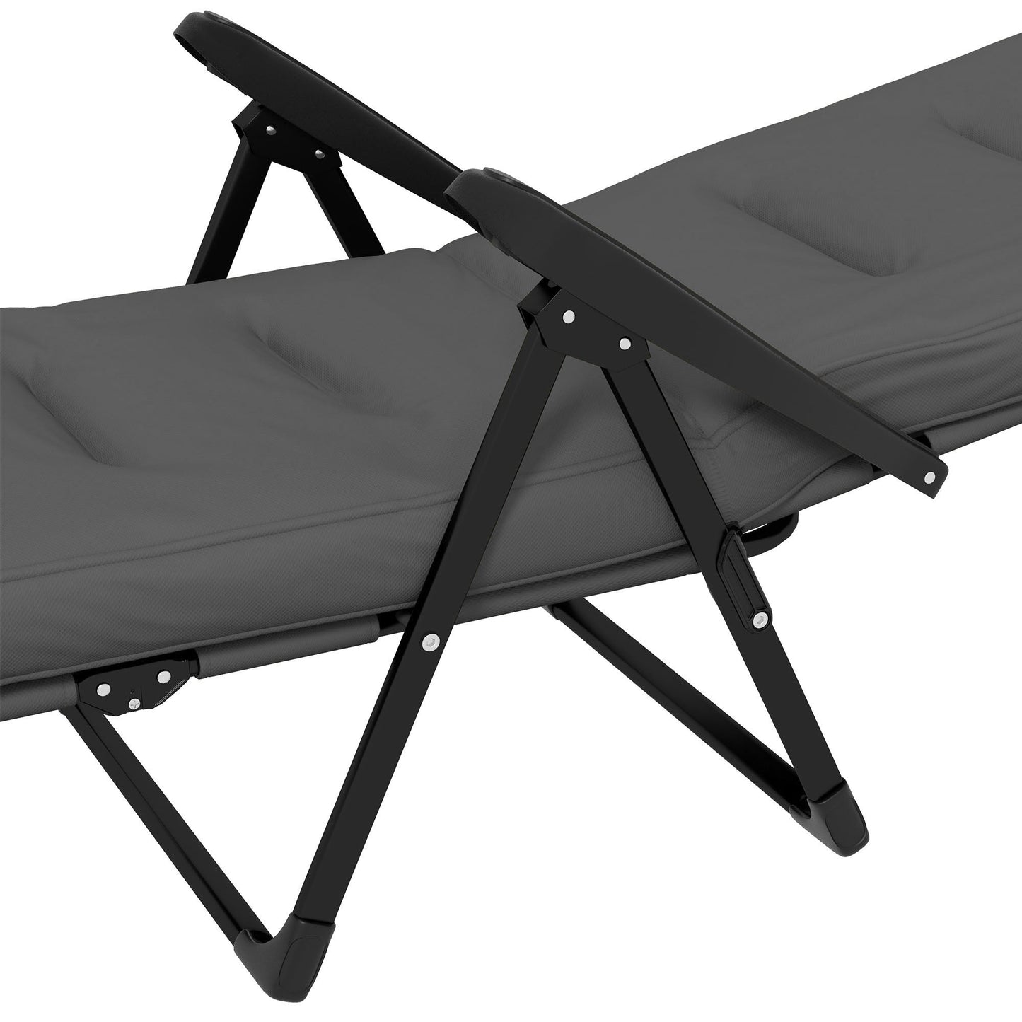 Outdoor Lounge Chair with Padded Cushion, Folding Reclining Patio Garden Chair with Recline Back, Footrest, for Poolside, Patio, Light Grey
