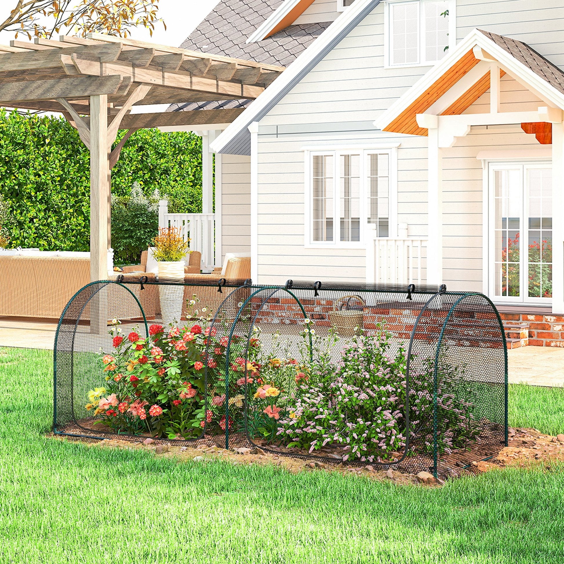 8' x 3' Crop Cage, Plant Protection Tent, with Two Zippered Doors and 4 Ground Stakes, for Garden, Yard, Lawn, Black