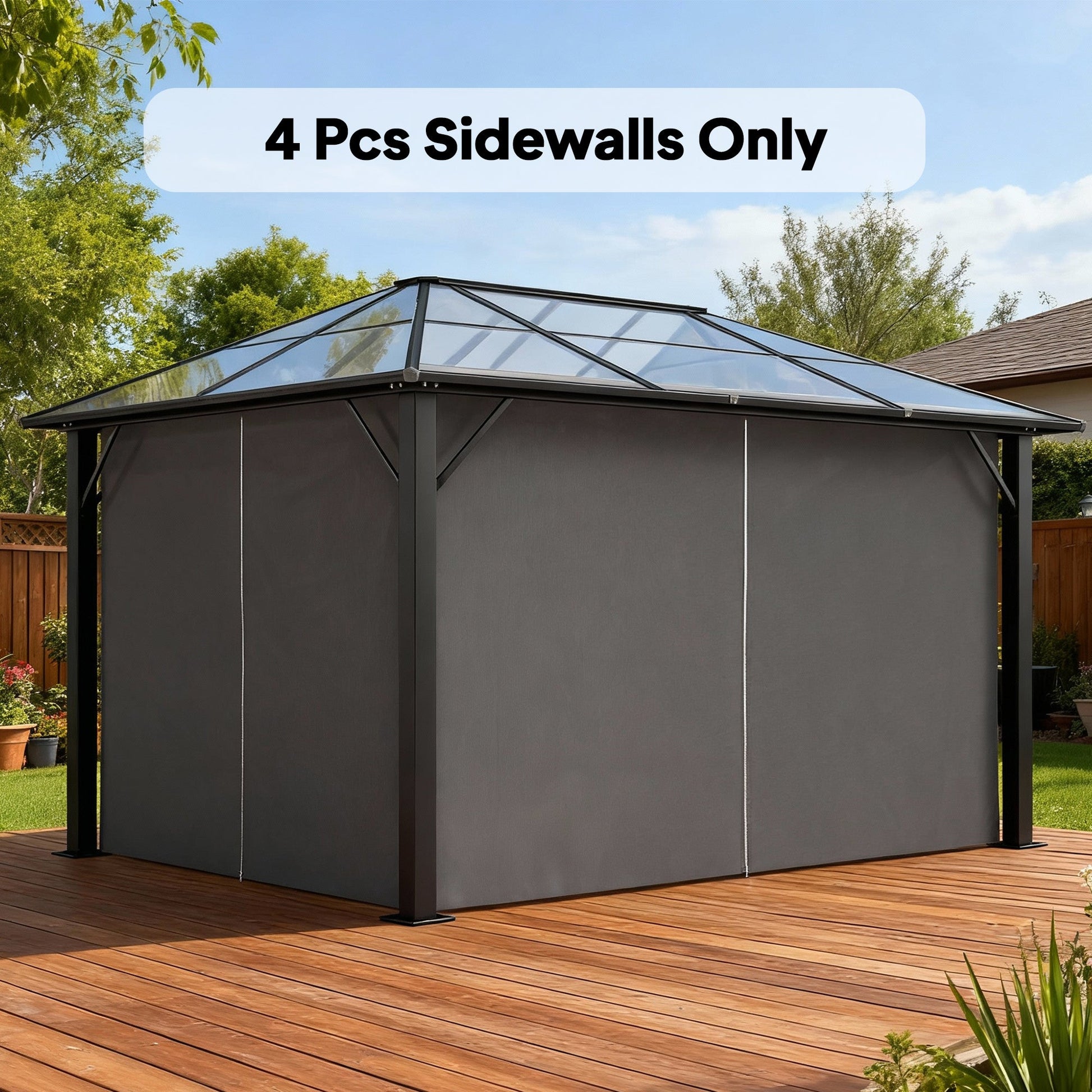 10' x 12' Universal Gazebo Sidewall Set with 4 Panels, Hooks/C-Rings Included for Pergolas & Cabanas, Grey