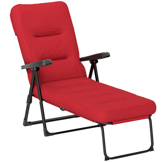 Outdoor Lounge Chair with Padded Cushion, Folding Reclining Patio Garden Chair with Recline Back, Footrest, for Poolside, Patio, Wine Red