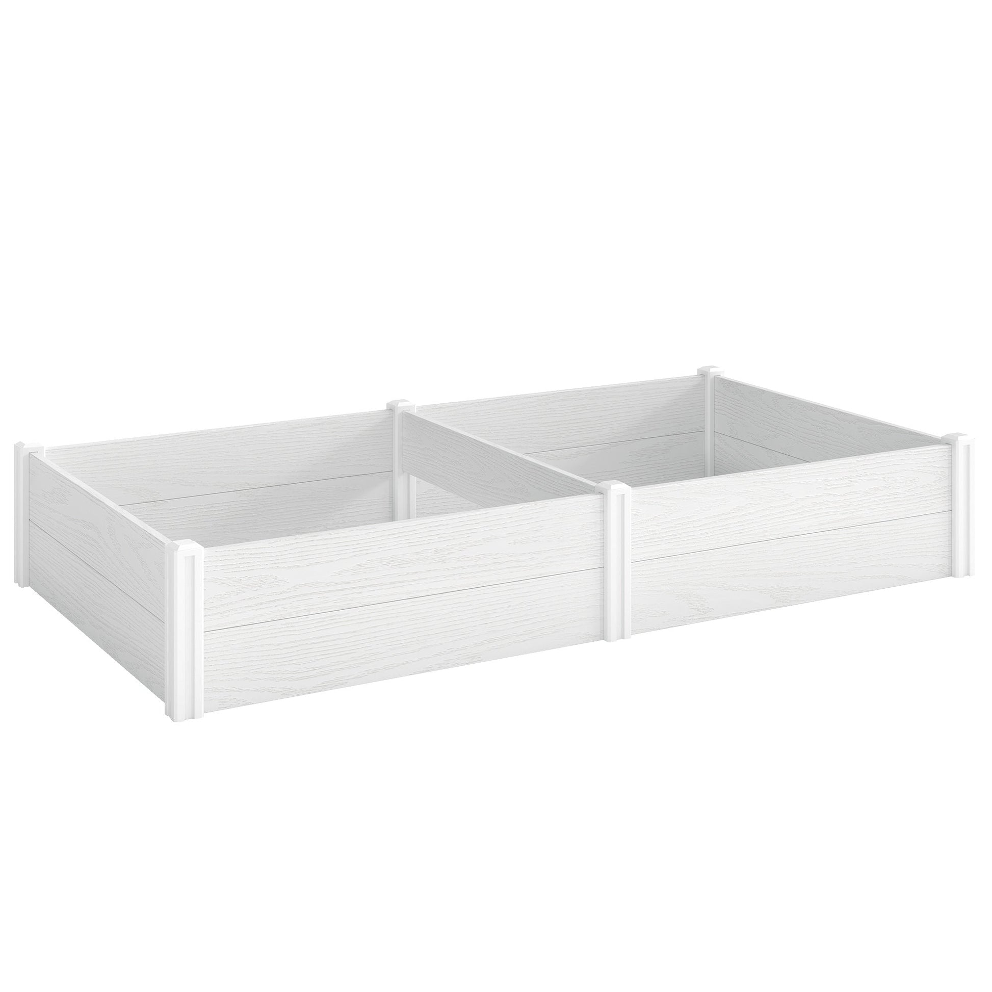 Vinyl Raised Garden Bed Kit, 6.5 x 3 x 1ft Elevated Garden Box with Divider, Open Bottom, Screwless Outdoor Planter Box for Flowers Herbs, DIY Assembly, White
