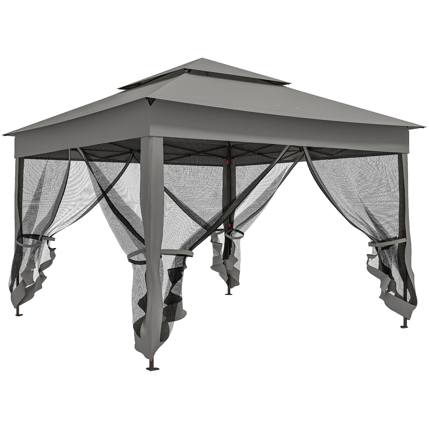 11' x 11' Pop Up Canopy, Outdoor Canopy Shelter Event Tent with 2-Tier Soft Top, Removable Zipper Netting and Storage Bag, for Patio, Backyard, Garden, Camping, Dark Grey