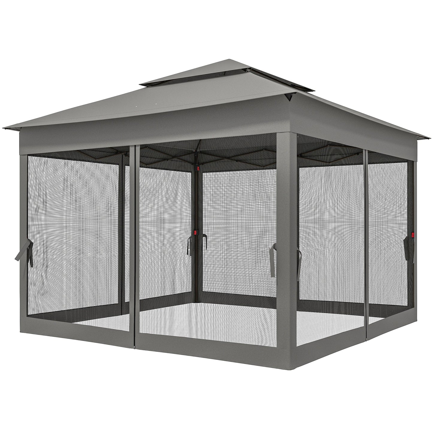 11' x 11' Pop Up Canopy, Outdoor Canopy Shelter Event Tent with 2-Tier Soft Top, Removable Zipper Netting and Storage Bag, for Patio, Backyard, Garden, Camping, Dark Grey