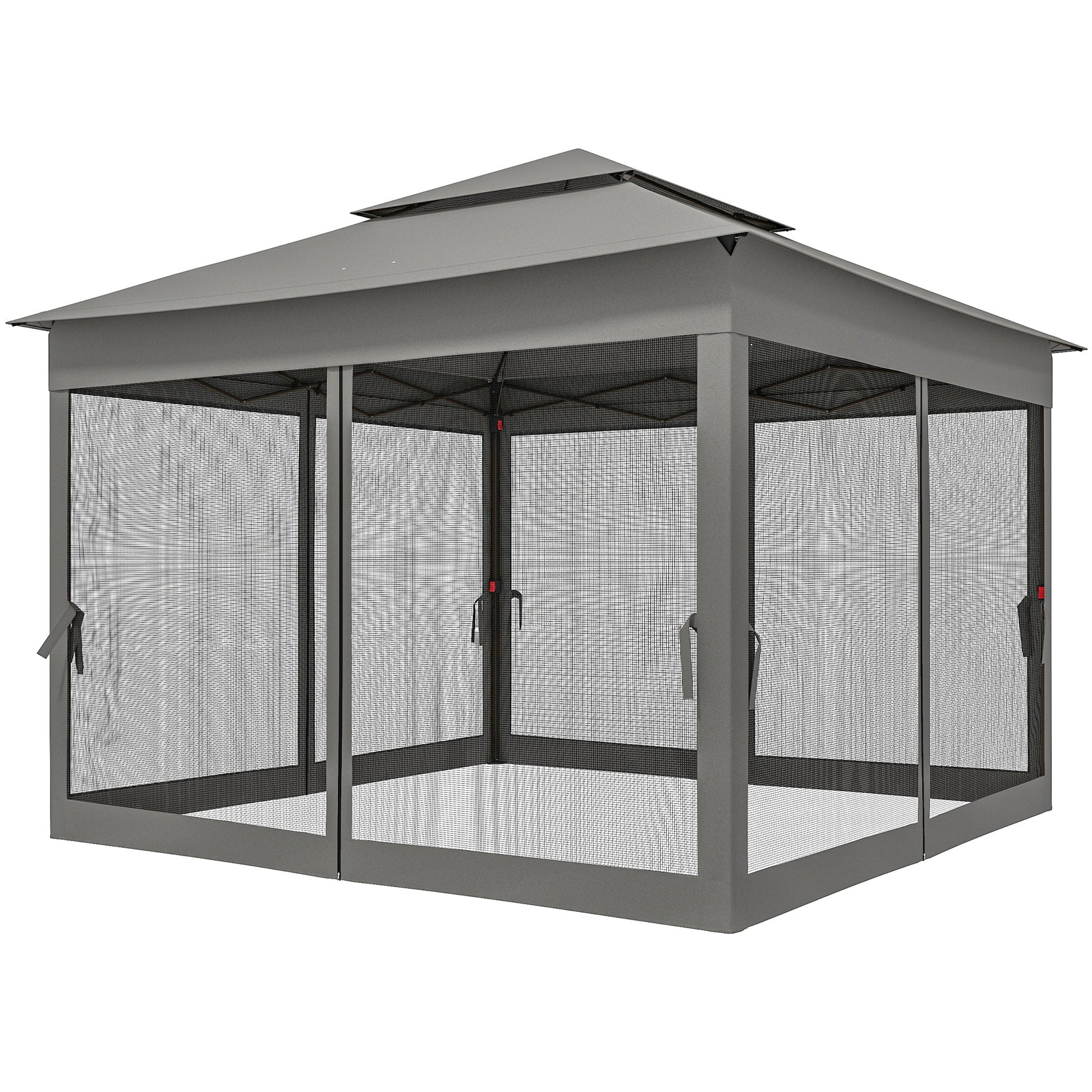 11' x 11' Pop Up Canopy, Outdoor Canopy Shelter Event Tent with 2-Tier Soft Top, Removable Zipper Netting and Storage Bag, for Patio, Backyard, Garden, Camping, Dark Grey